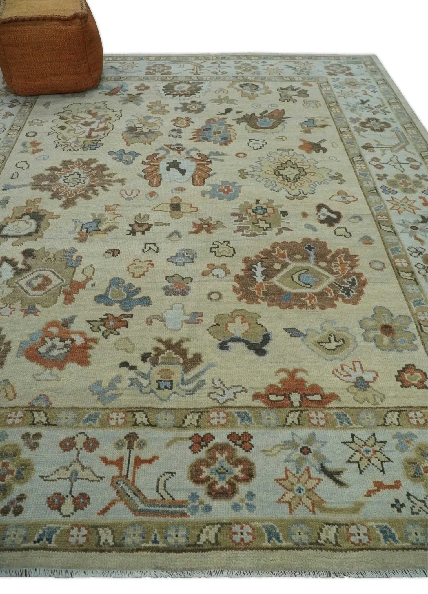 Hand Knotted Beige and Ivory Multi Size Traditional Oushak Wool Area Rug - The Mayfair Hall