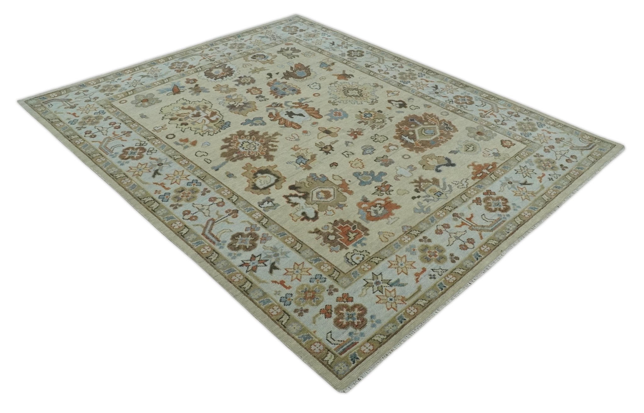 8x10, 9x12, 10x14 and 12x15 Hand Knotted Beige and Ivory Traditional Persian Oushak Wool Area Rug | NT24 - The Rug Decor