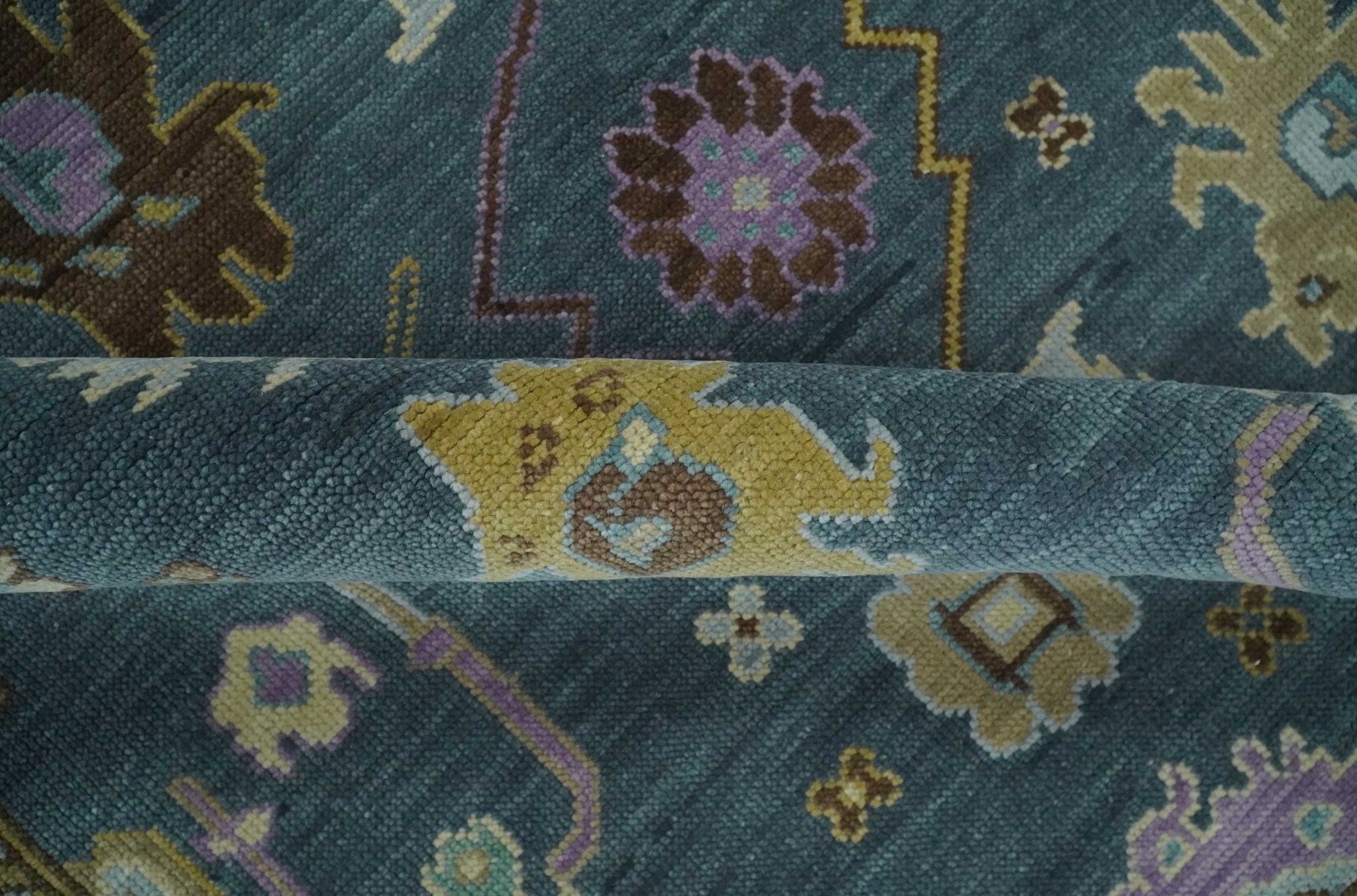 Hand Knotted Charcoal and Brown Vibrant colorful Oushak Wool Area Rug