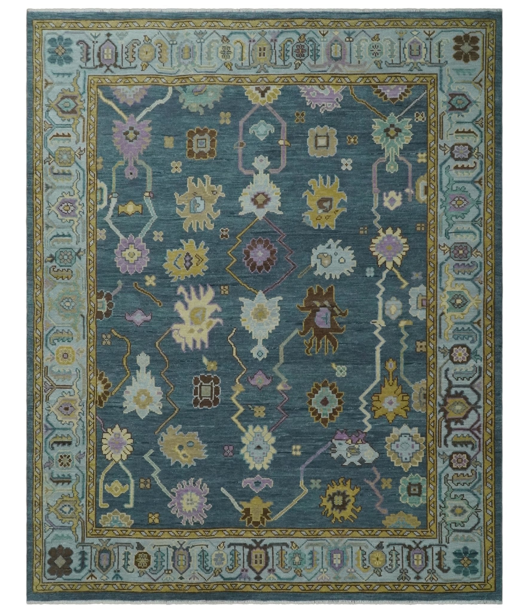 Hand Knotted Charcoal and Brown Vibrant colorful Oushak Wool Area Rug