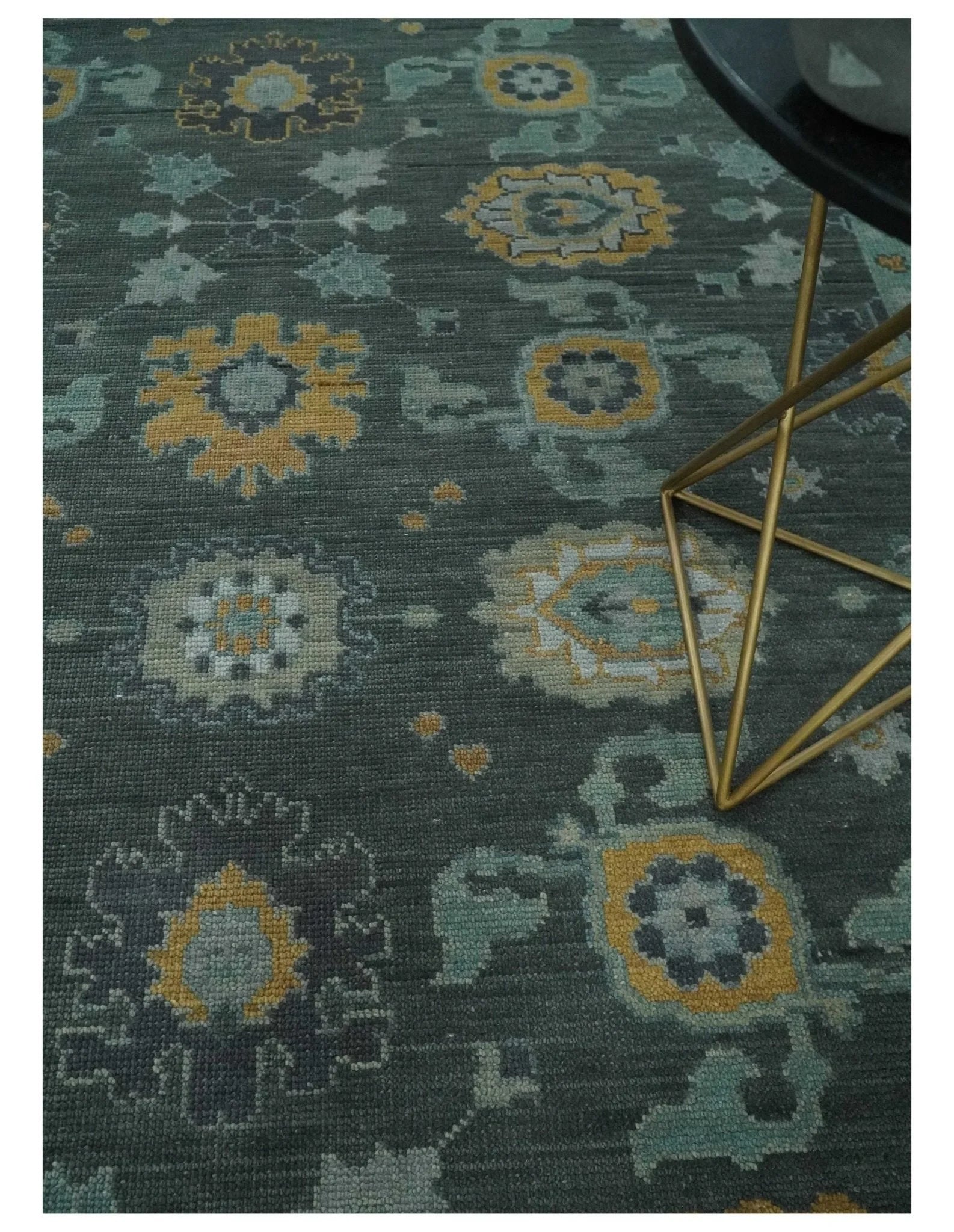 8x10, 9x12, 10x14 and 12x15 Hand Knotted Charcoal and Aqua Traditional Oushak Wool Rug | NT42 - The Rug Decor