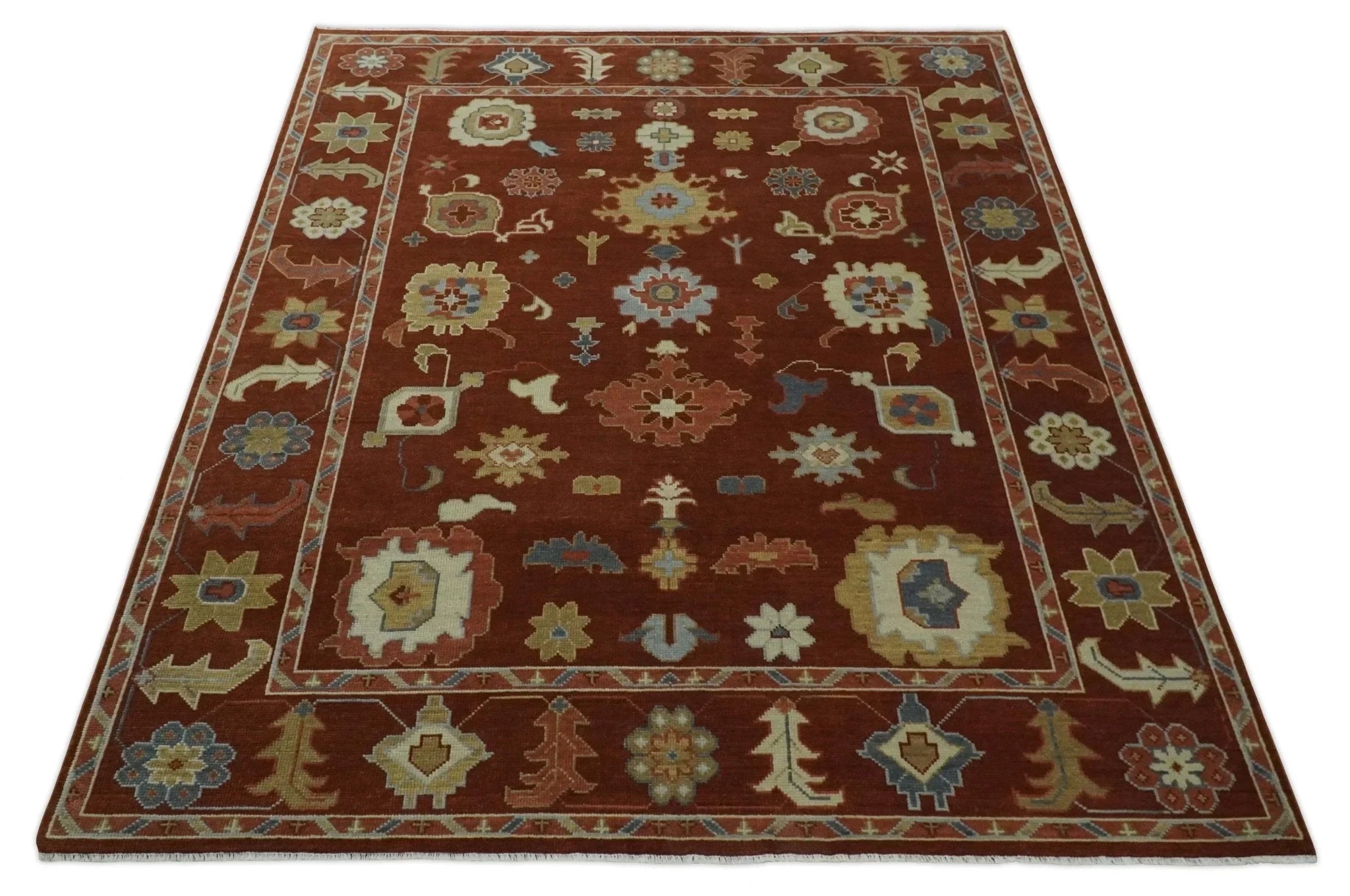 8x10, 9x12, 10x14 and 12x15 Hand Knotted Rust and Beige Traditional Persian Oushak Wool Rug | NT17 - The Rug Decor