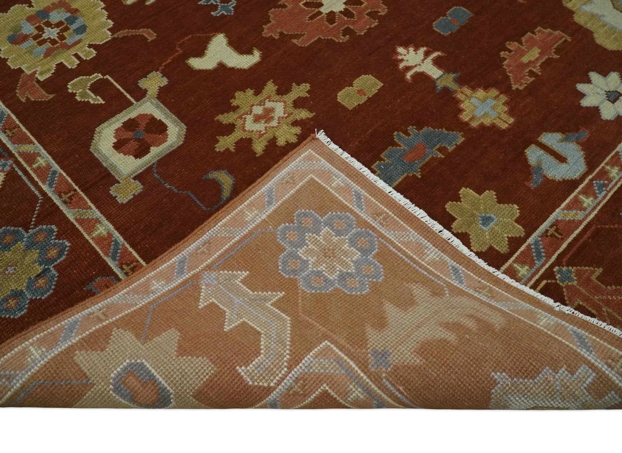 8x10, 9x12, 10x14 and 12x15 Hand Knotted Rust and Beige Traditional Persian Oushak Wool Rug | NT17 - The Rug Decor
