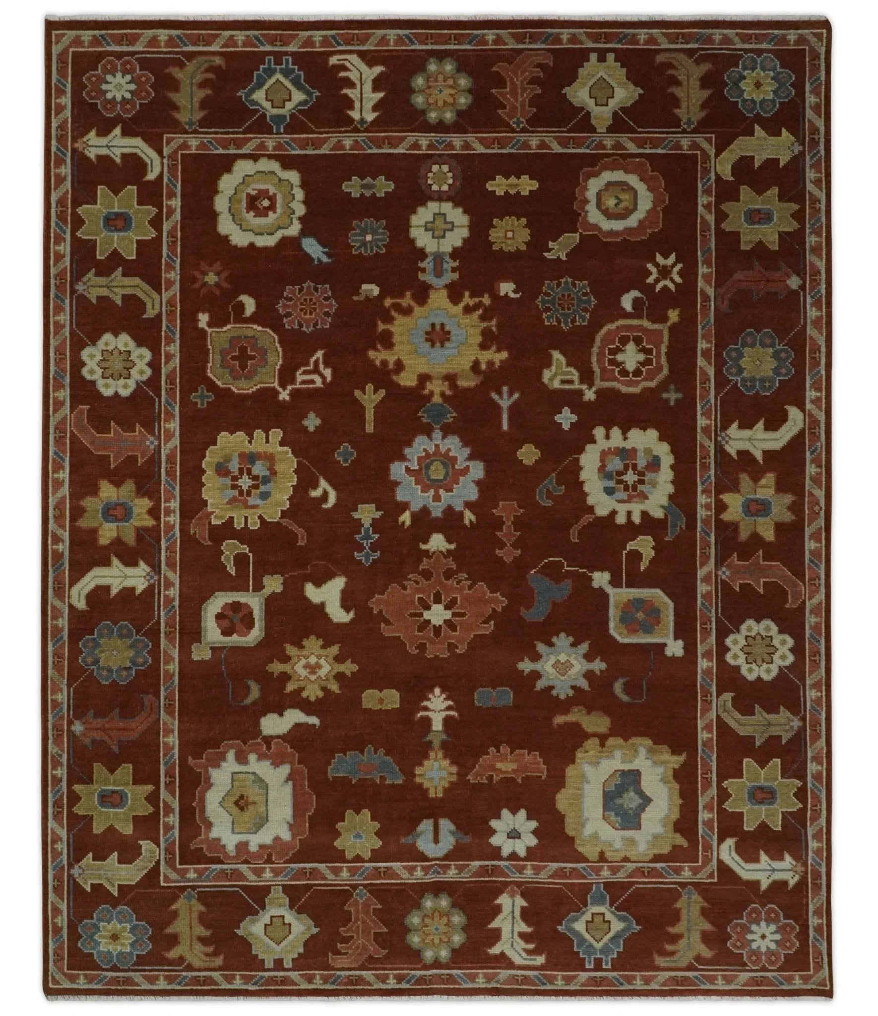 8x10, 9x12, 10x14 and 12x15 Hand Knotted Rust and Beige Traditional Persian Oushak Wool Rug | NT17 - The Rug Decor