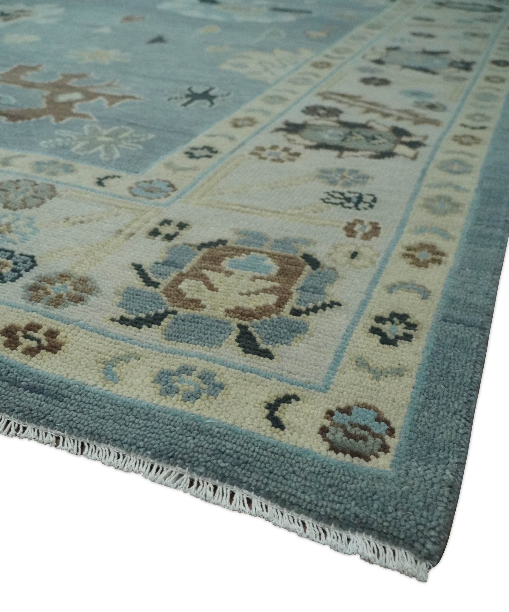 8x10, 9x12, 10x14 and 12x15 Hand Knotted Silver and Beige Traditional Oushak Vintage Wool Rug | NT40 - The Rug Decor