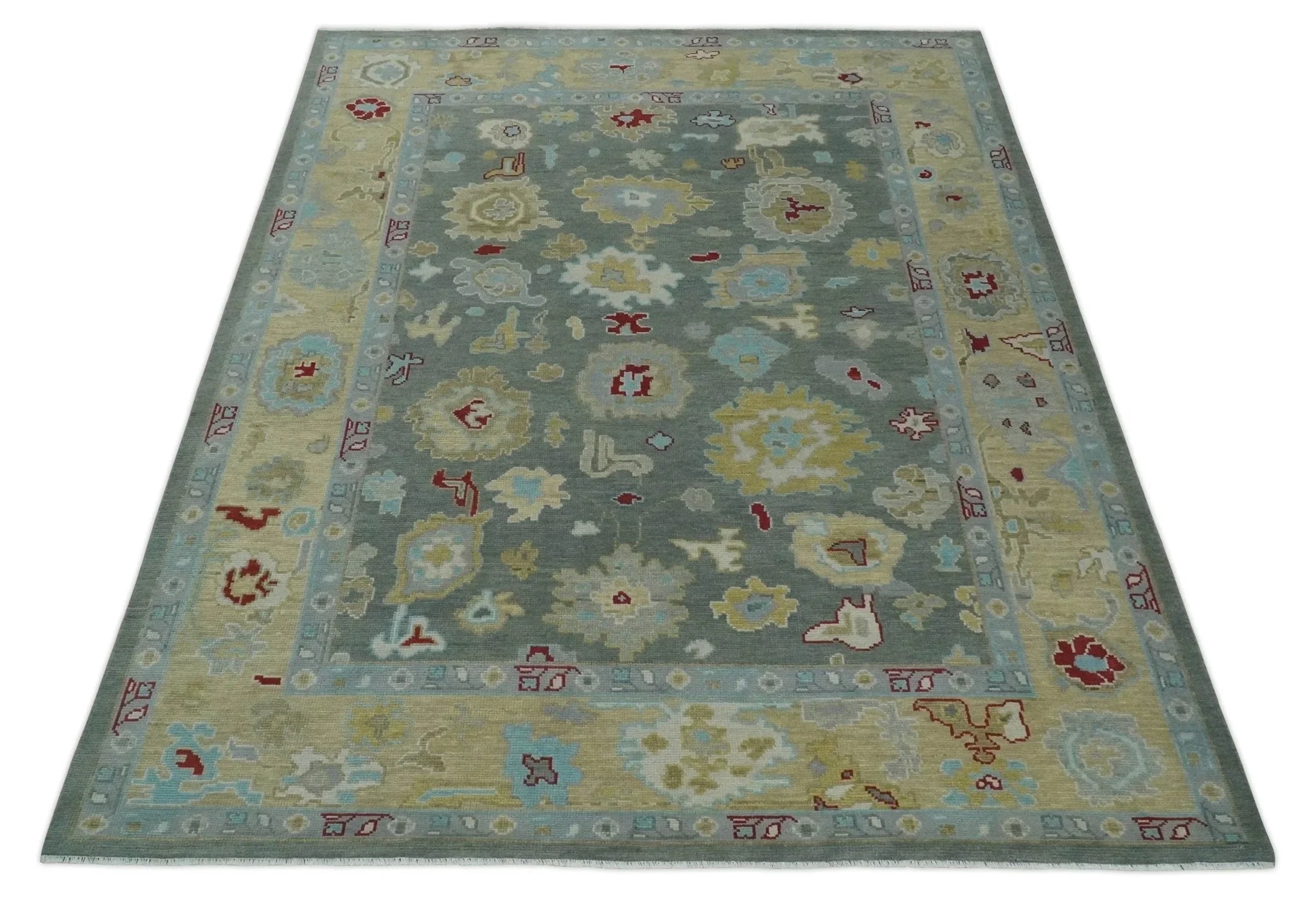 8x10, 9x12, 10x14 and 12x15 Hand Knotted Silver and Beige Traditional Persian Oushak Wool Rug | NT18 - The Rug Decor