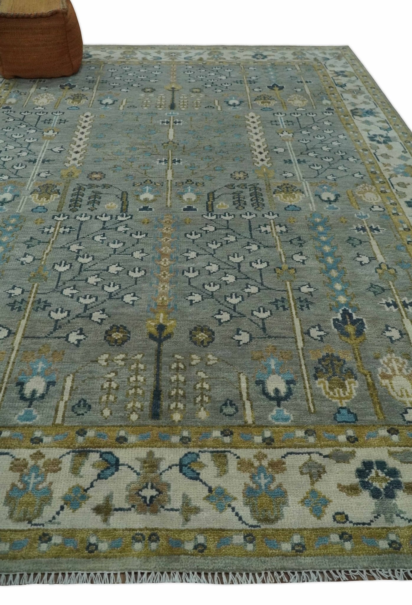 8x10, 9x12, 10x14 and 12x15 Hand Knotted Silver, Ivory and Beige Traditional Persian Vintage Wool Rug | TRDCP1372 - The Rug Decor