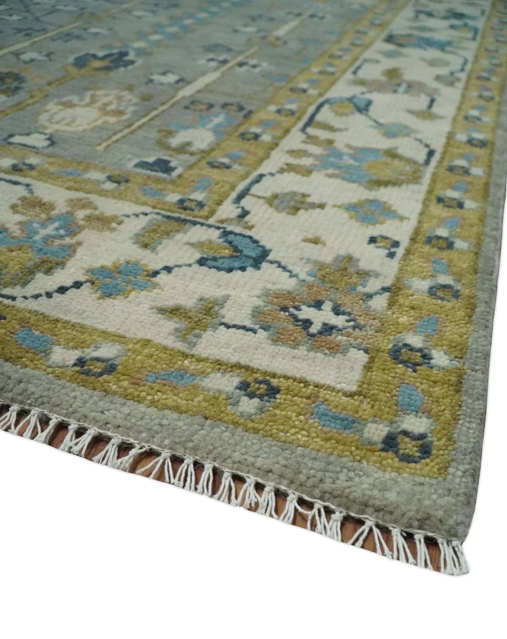 8x10, 9x12, 10x14 and 12x15 Hand Knotted Silver, Ivory and Beige Traditional Persian Vintage Wool Rug | TRDCP1372 - The Rug Decor