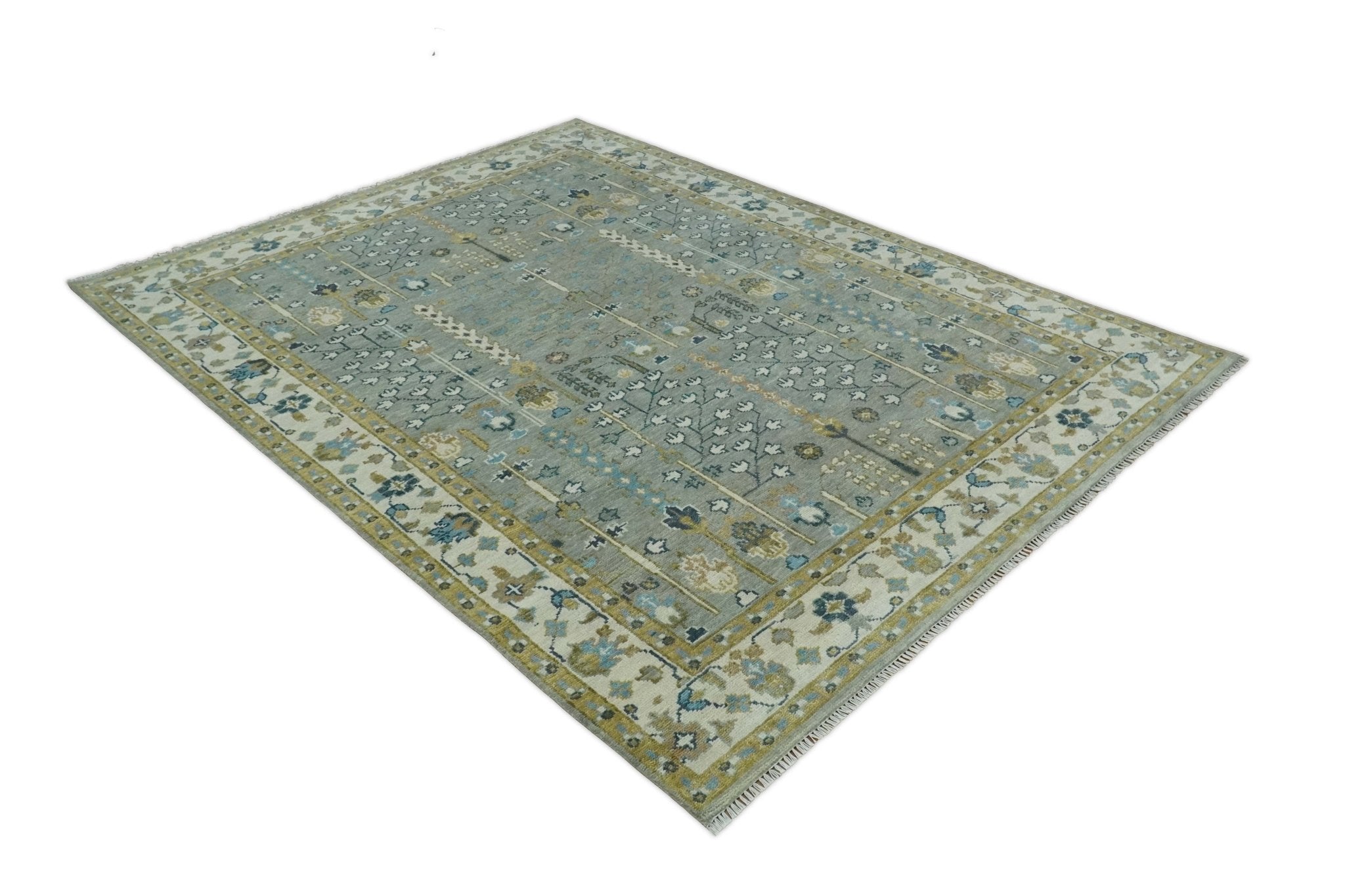 8x10, 9x12, 10x14 and 12x15 Hand Knotted Silver, Ivory and Beige Traditional Persian Vintage Wool Rug | TRDCP1372 - The Rug Decor