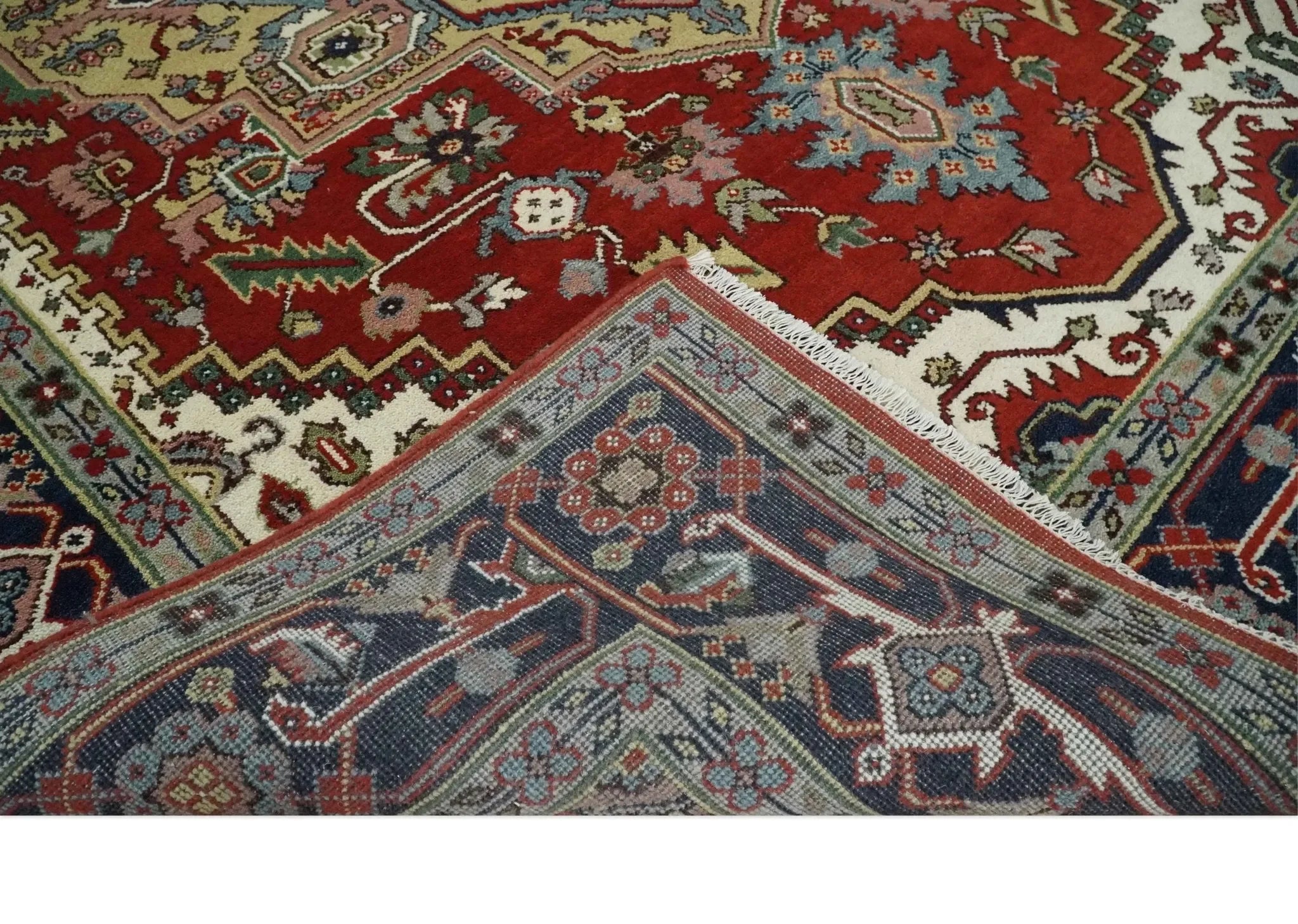 8x10 and 9x12 Hand Knotted Brown, Mustard, Ivory and Blue Traditional Wool Area Rug - The Mayfair Hall