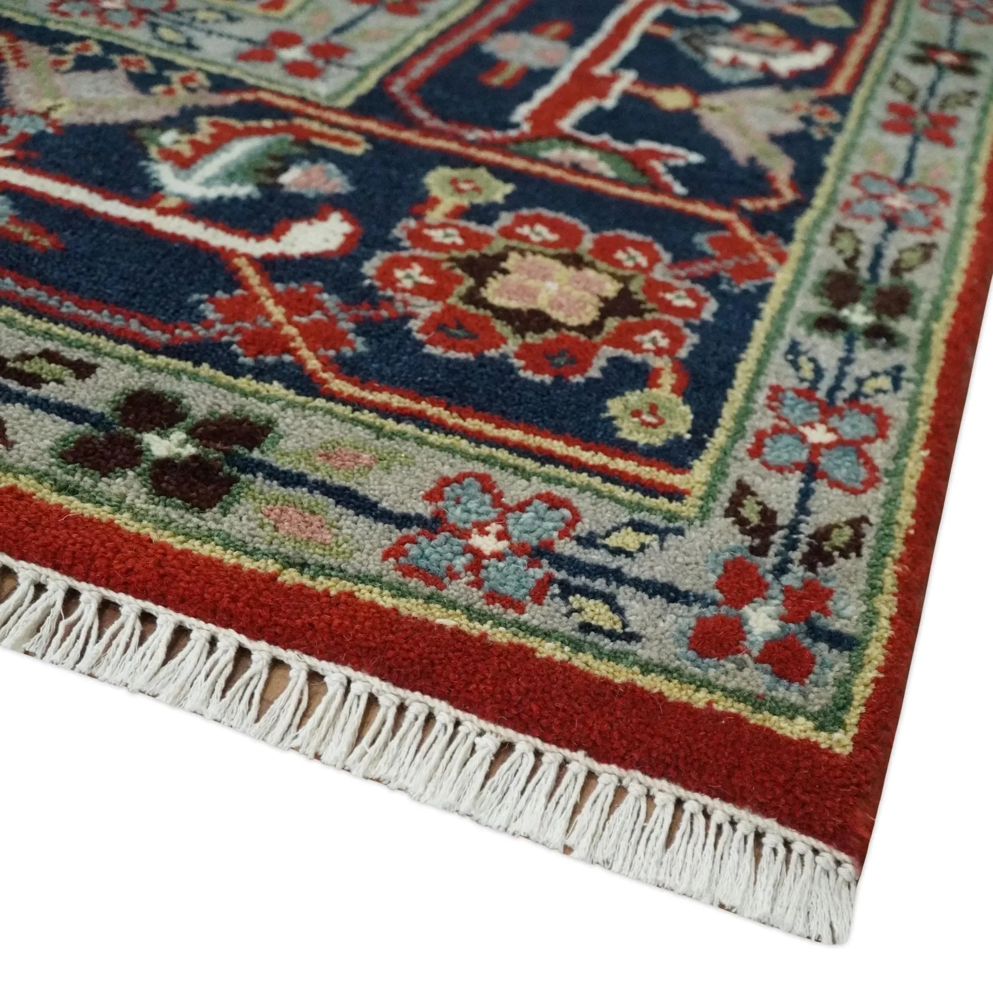 8x10 and 9x12 Hand Knotted Brown, Mustard, Ivory and Blue Traditional Wool Area Rug - The Mayfair Hall