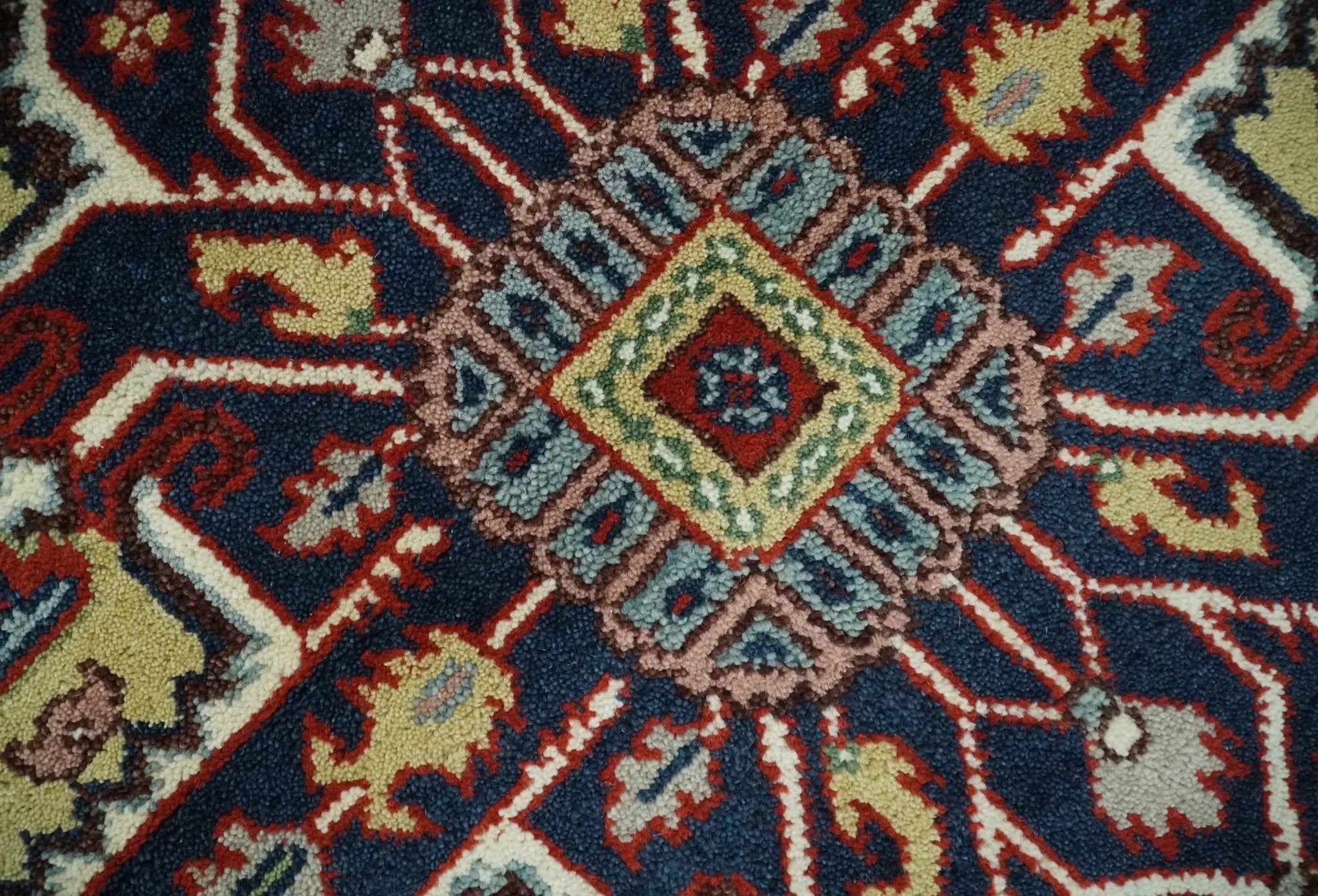 8x10 and 9x12 Hand Knotted Brown, Mustard, Ivory and Blue Traditional Wool Area Rug - The Mayfair Hall