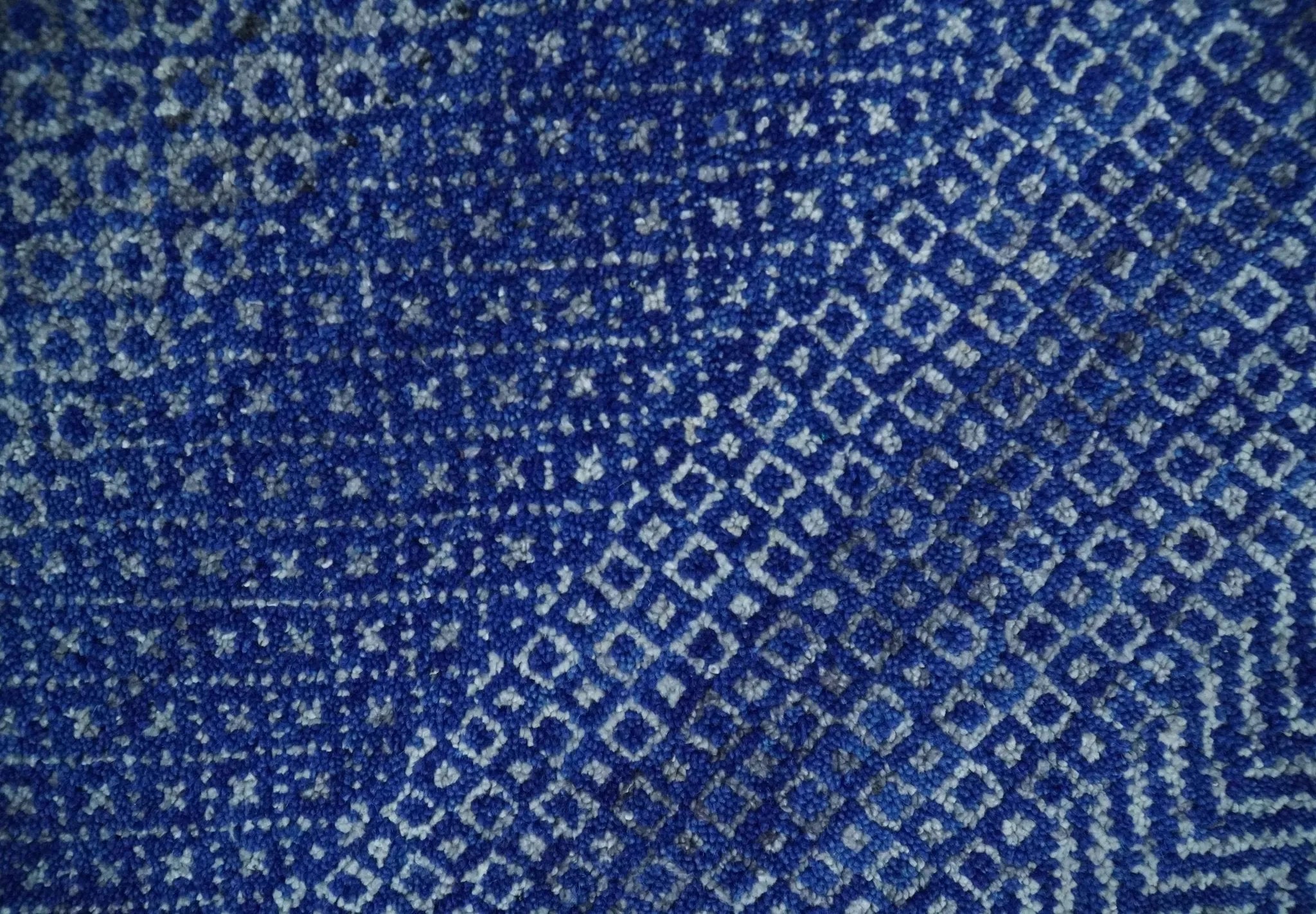8x10 Blue and Gray Hand Knotted Modern Geometric Trellis Scandinavian Wool Area Rug | TRDCP935810