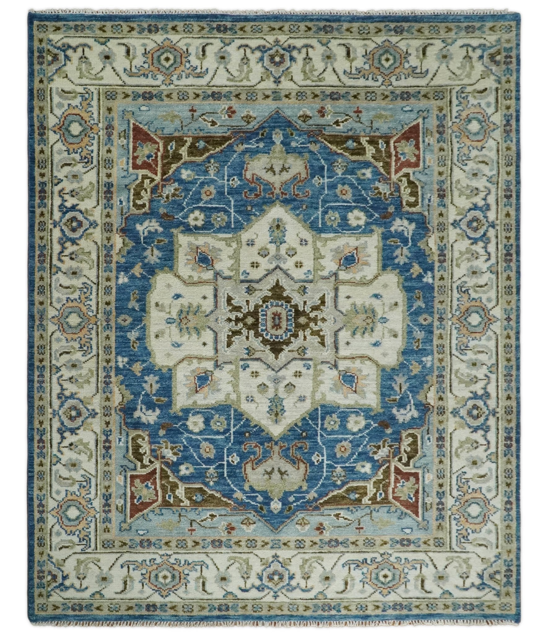 Blue and Ivory Traditional Persian Design Hand knotted Wool Area Rug