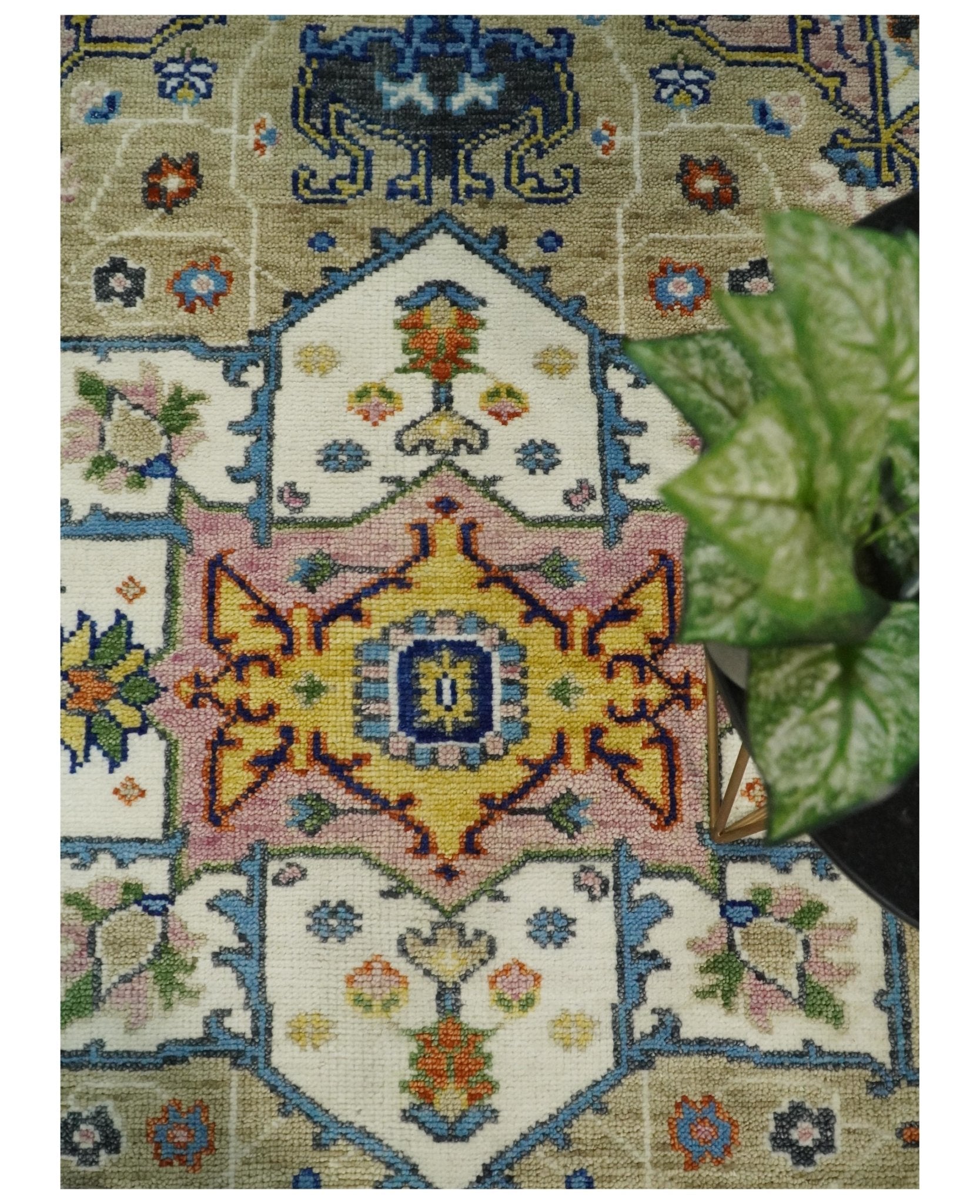 8x10 Blue, Camel and Ivory Hand Knotted Wool Antique Vintage Persian Area Rug | TRDCP677 - The Rug Decor