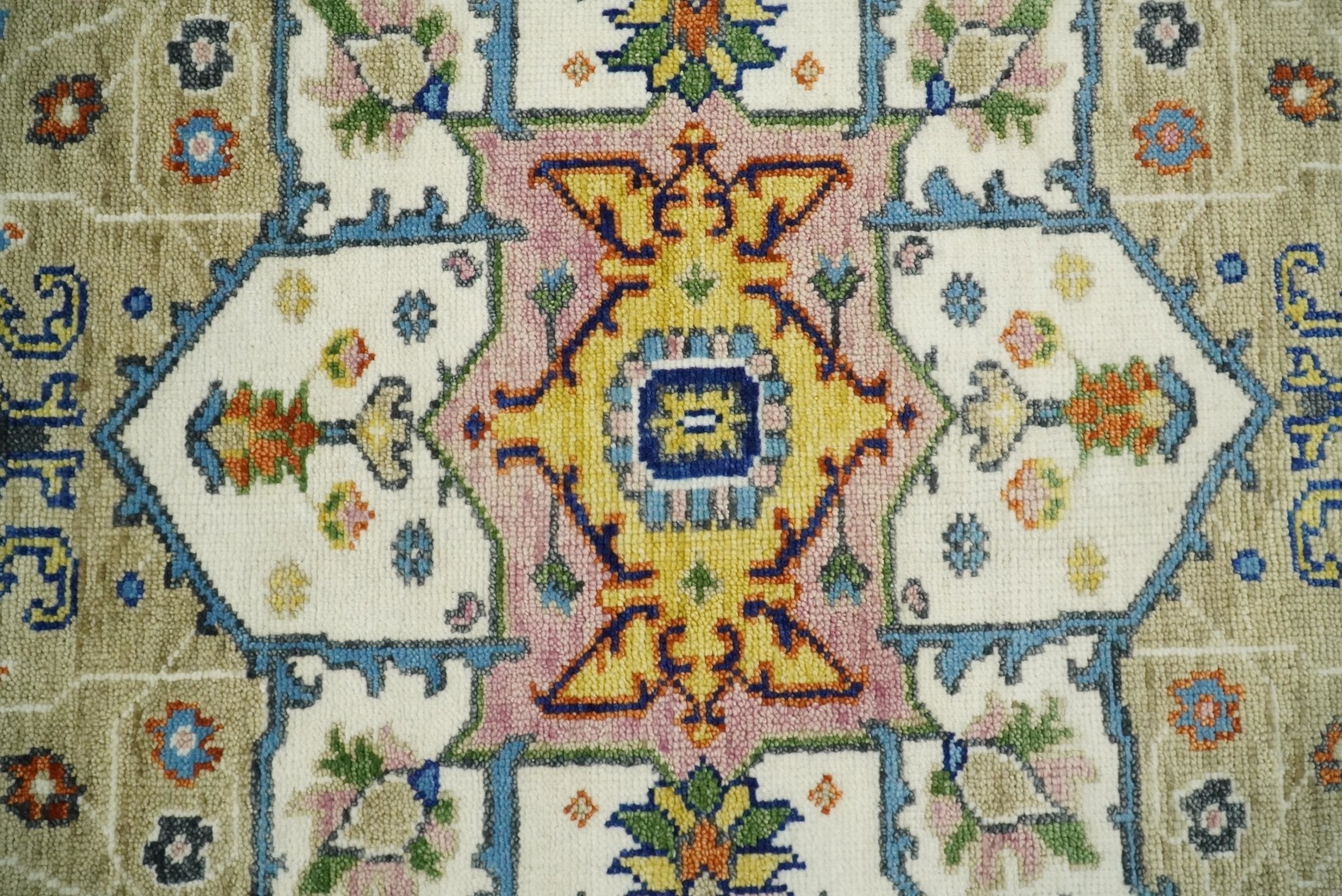 8x10 Blue, Camel and Ivory Hand Knotted Wool Antique Vintage Persian Area Rug | TRDCP677 - The Rug Decor