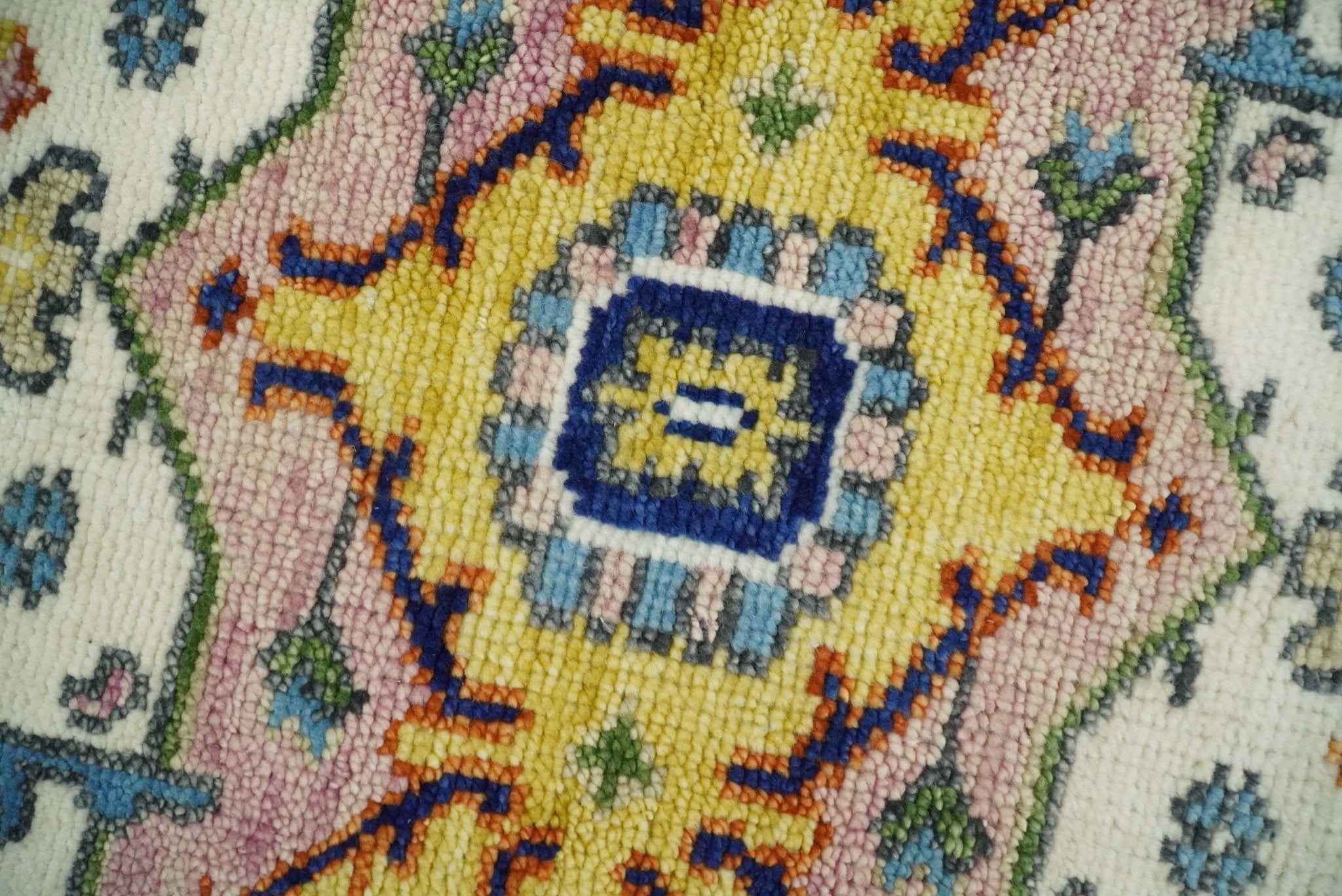 8x10 Blue, Camel and Ivory Hand Knotted Wool Antique Vintage Persian Area Rug | TRDCP677 - The Rug Decor