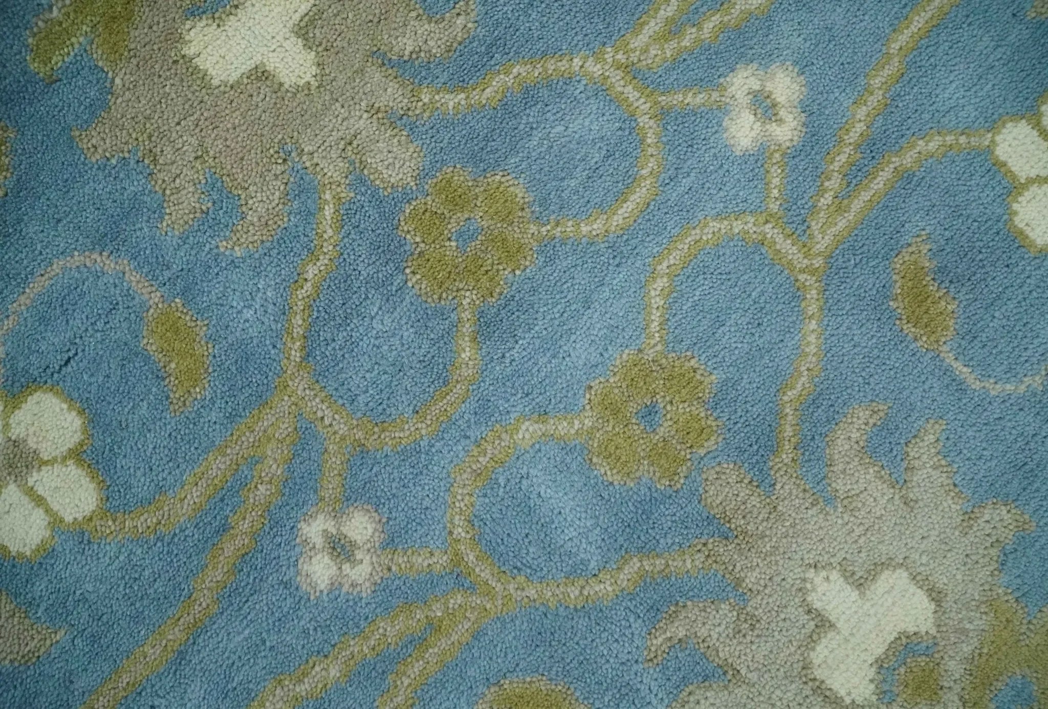 8x10 Blue, Ivory and Olive Hand Knotted Heriz Serapi Floral Area Rug | TRDCP1181810 - The Mayfair Hall
