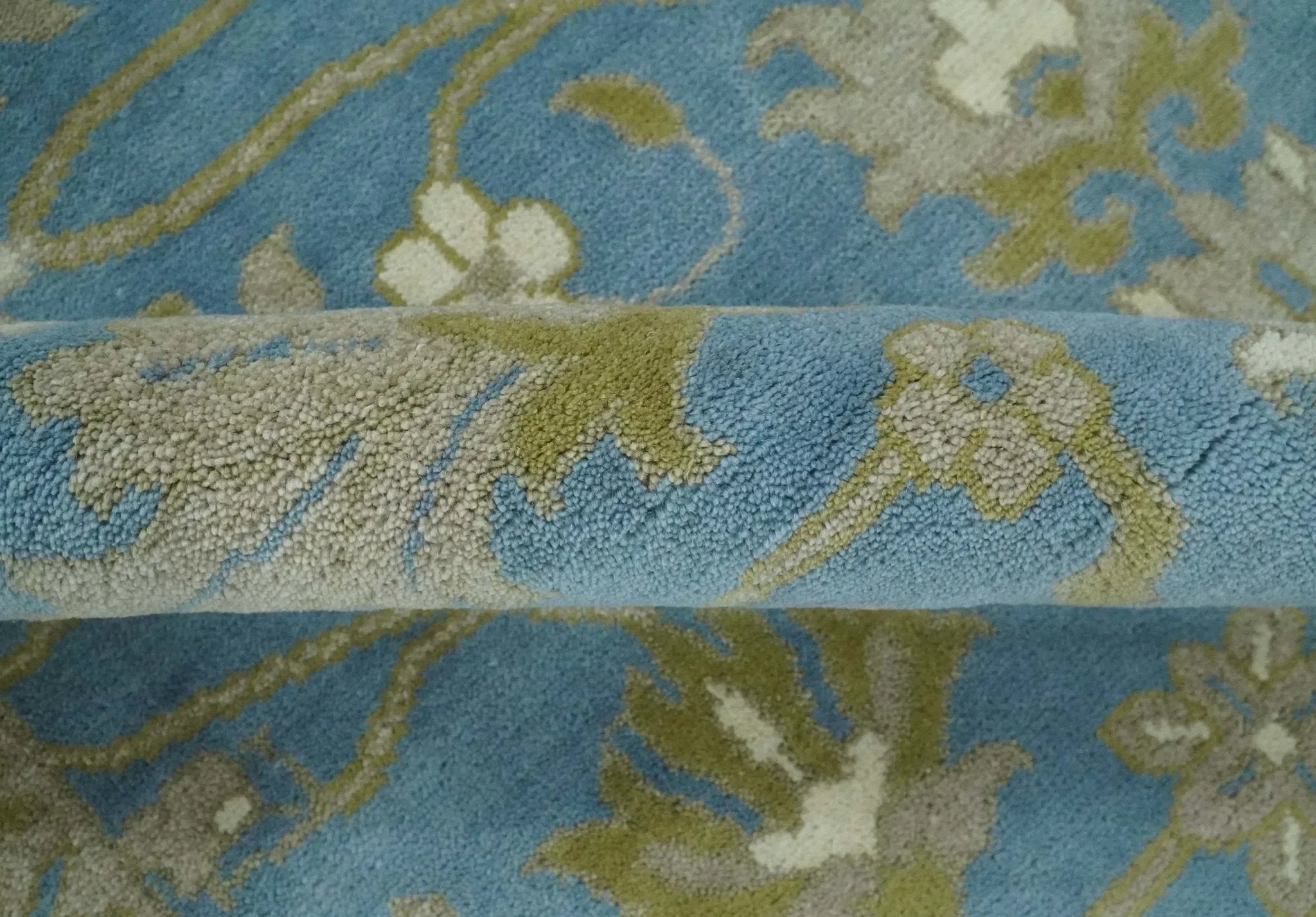 8x10 Blue, Ivory and Olive Hand Knotted Heriz Serapi Floral Area Rug | TRDCP1181810 - The Mayfair Hall