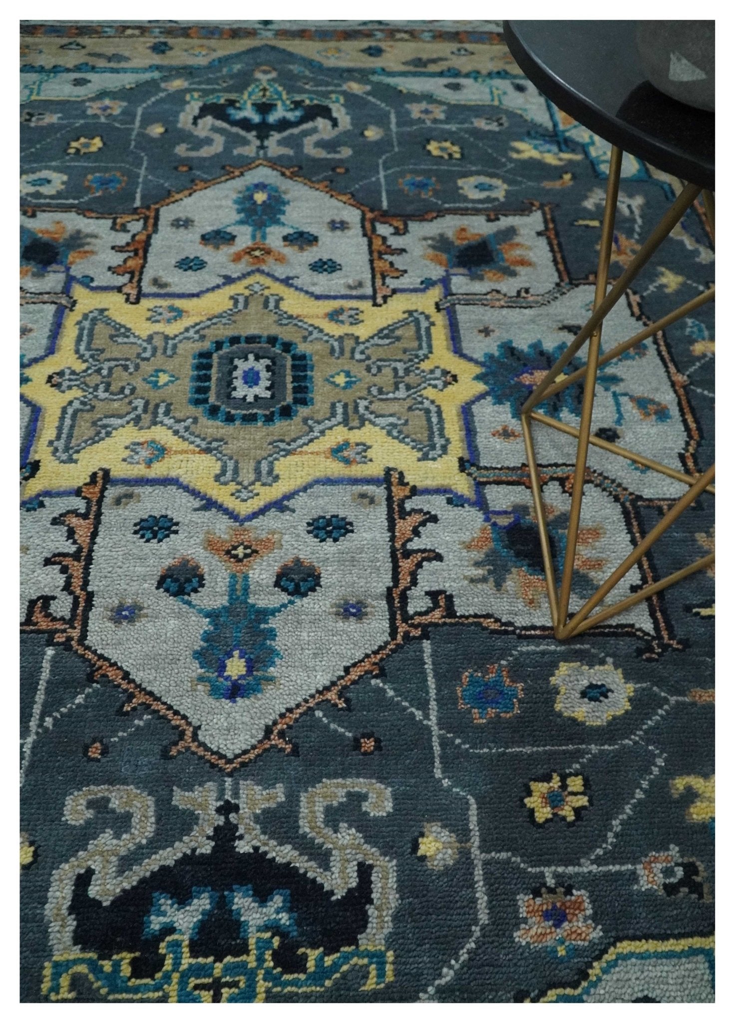 8x10 Blue, Silver and Beige Hand Knotted Traditional Heriz Serapi Wool Area Rug