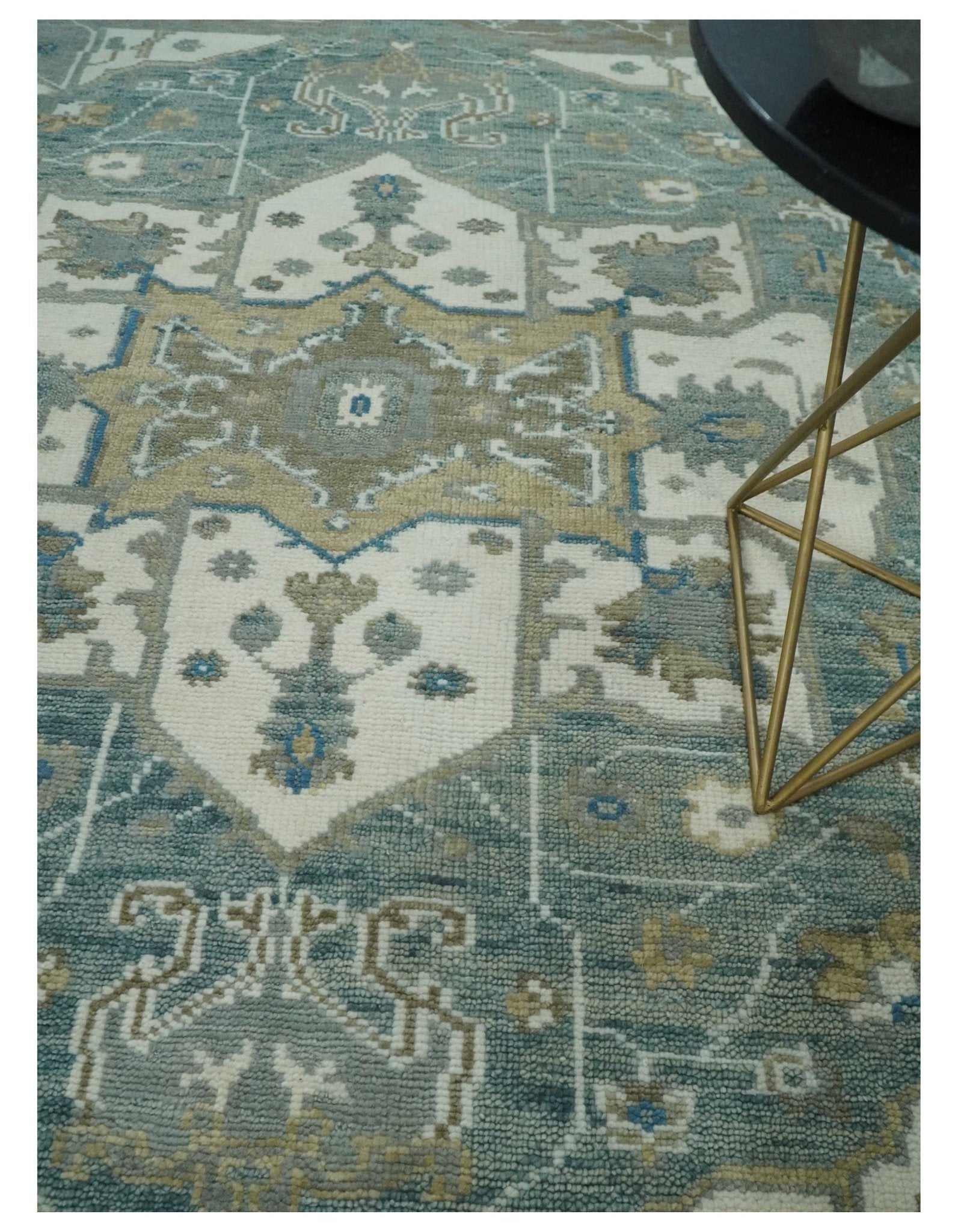 8x10 Hand Knotted Beige, Ivory and Gray Traditional Turkish Design Wool Area Rug