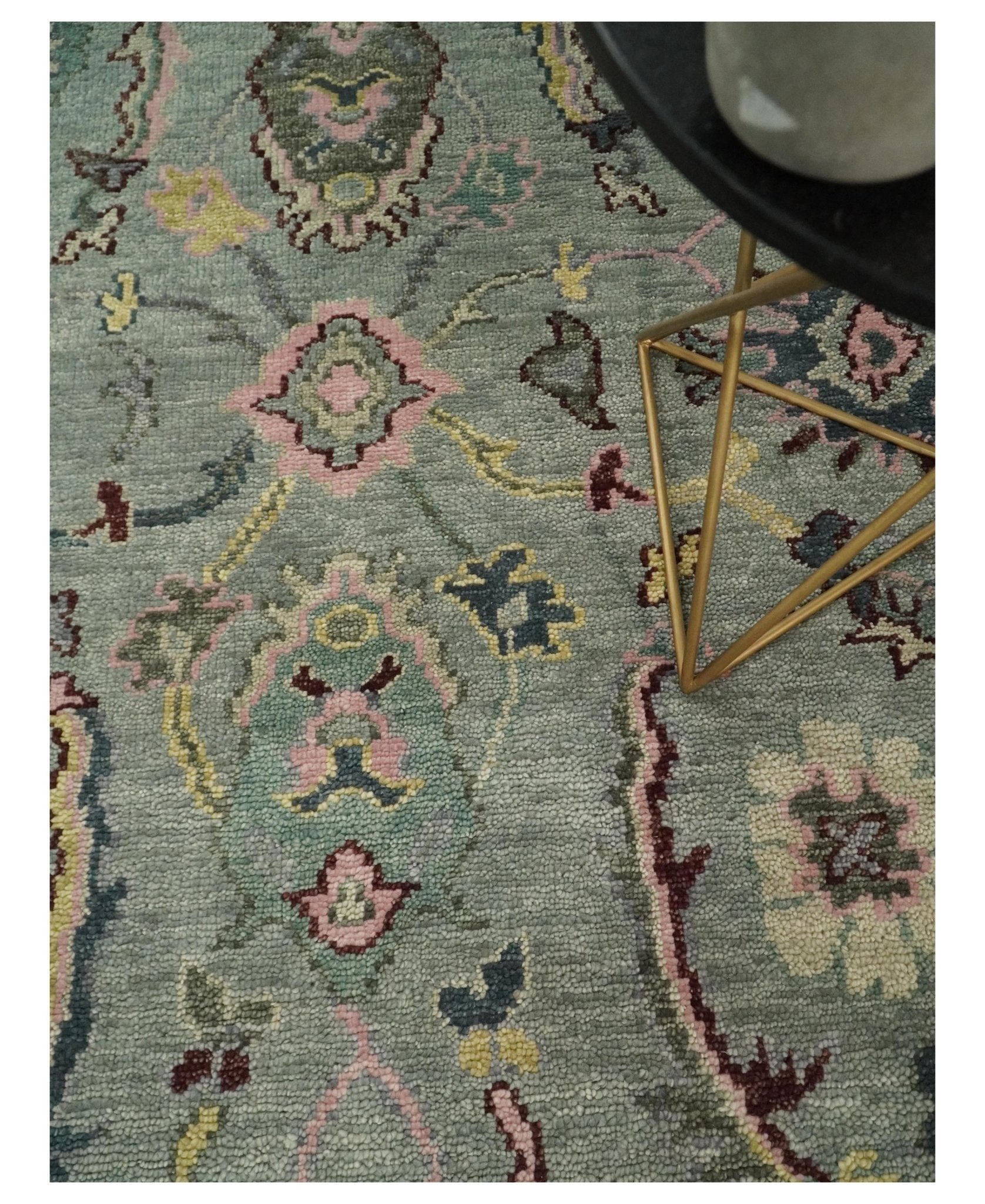 8x10 Hand Knotted Blue and Pink Traditional Persian Oushak Antique Wool Rug | TRDCP693 - The Rug Decor