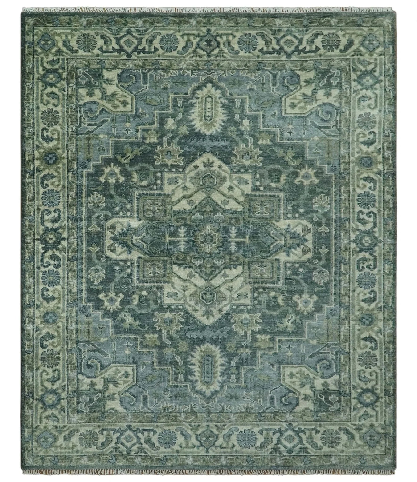 8x10 Hand Knotted Ivory, and Shades of Gray Traditional wool rug - The Rug Decor