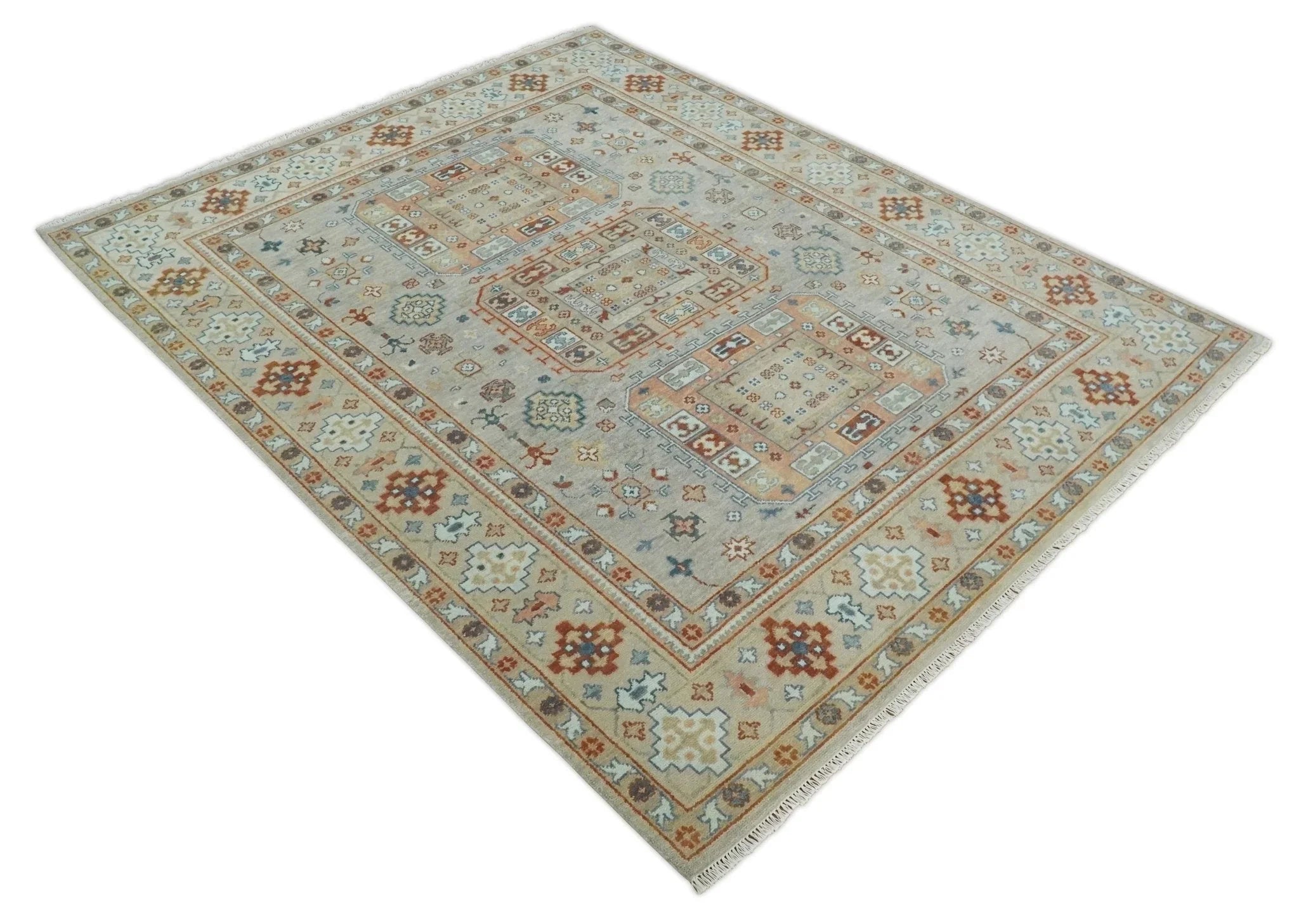8x10 Hand Knotted Peach, Gray and Camel Traditional Persian Oushak Area Rug | TRDCP836810 - The Mayfair Hall