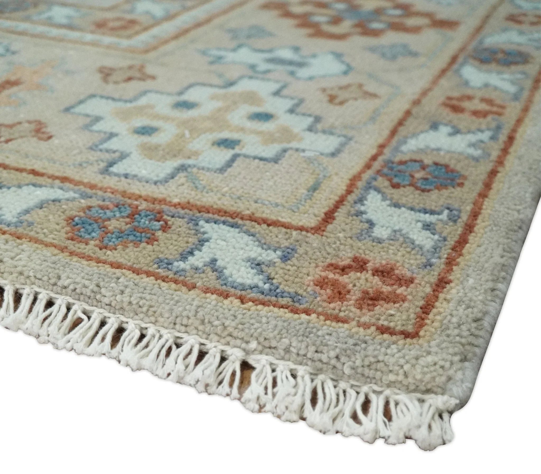 8x10 Hand Knotted Peach, Gray and Camel Traditional Persian Oushak Area Rug | TRDCP836810 - The Mayfair Hall