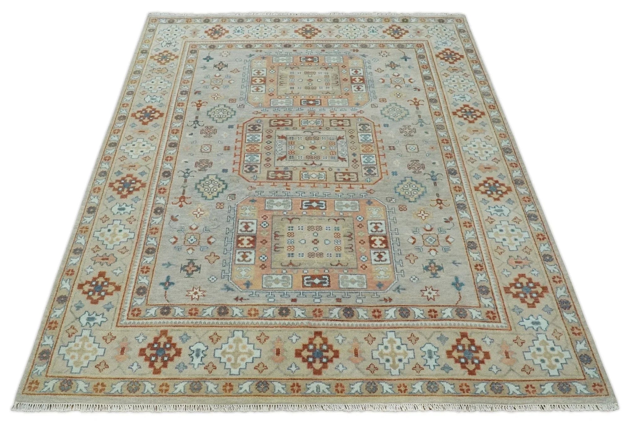 8x10 Hand Knotted Peach, Gray and Camel Traditional Persian Oushak Area Rug | TRDCP836810 - The Mayfair Hall