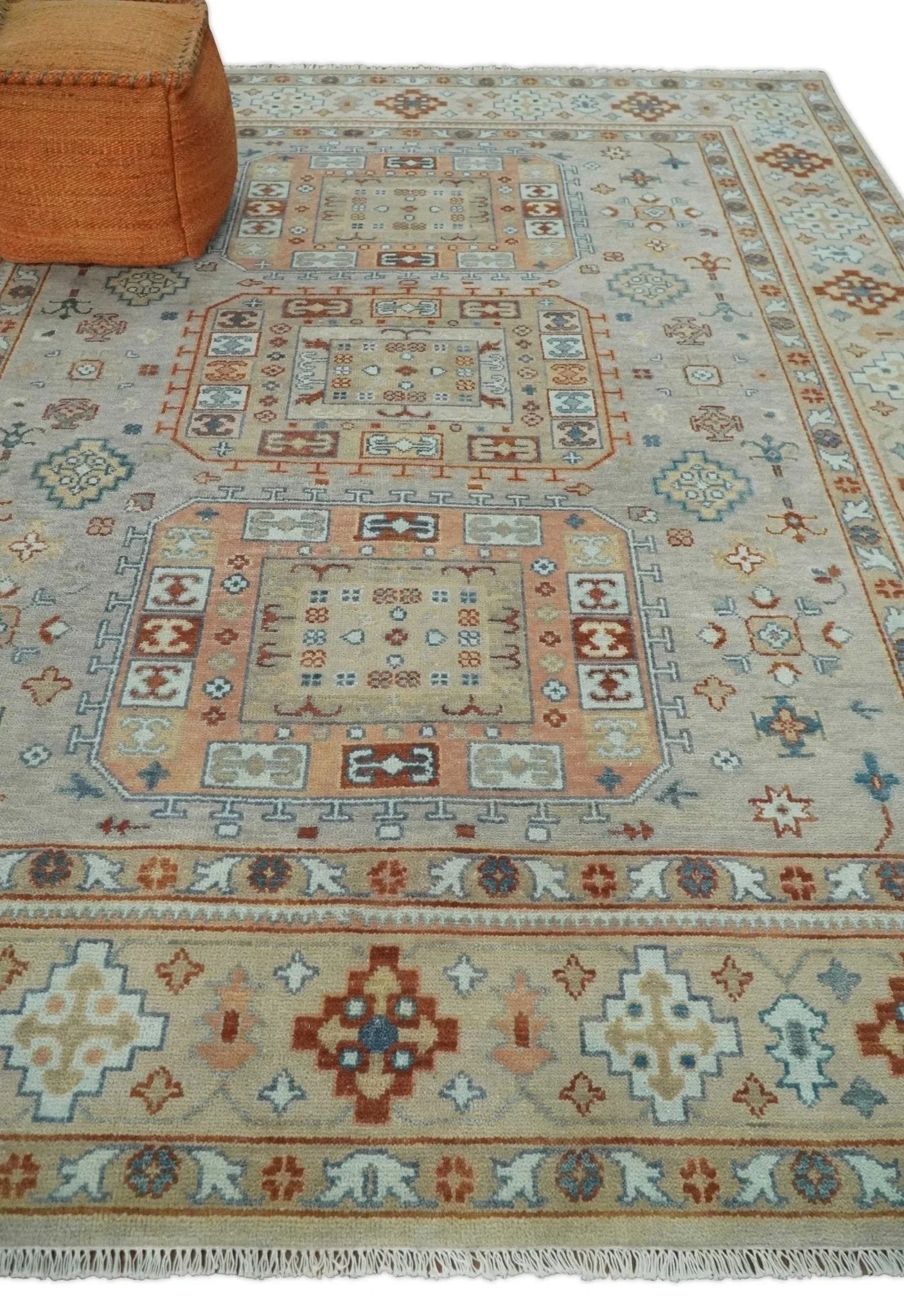 8x10 Hand Knotted Peach, Gray and Camel Traditional Persian Oushak Area Rug | TRDCP836810 - The Mayfair Hall