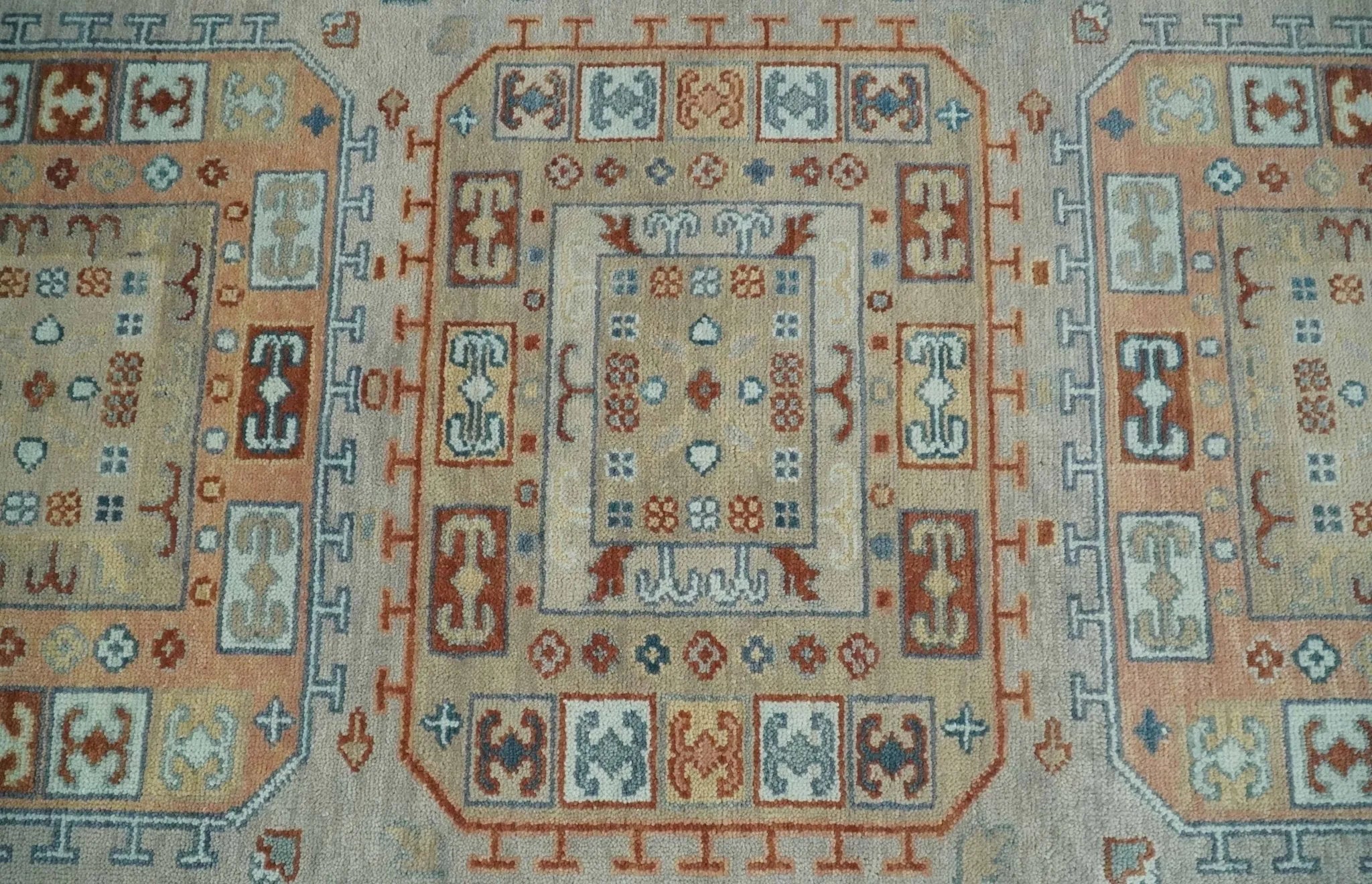 8x10 Hand Knotted Peach, Gray and Camel Traditional Persian Oushak Area Rug | TRDCP836810 - The Mayfair Hall
