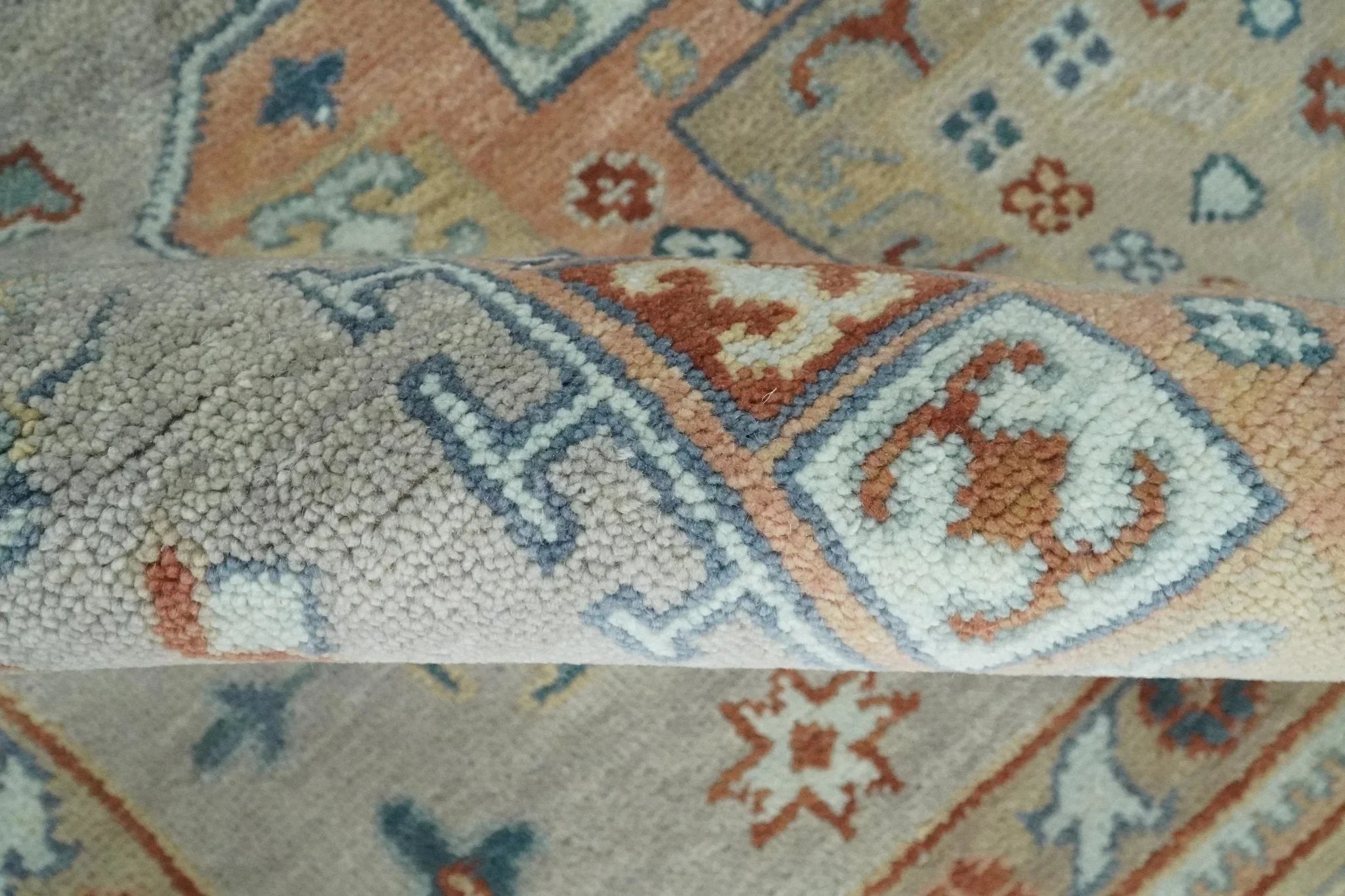8x10 Hand Knotted Peach, Gray and Camel Traditional Persian Oushak Area Rug | TRDCP836810 - The Mayfair Hall