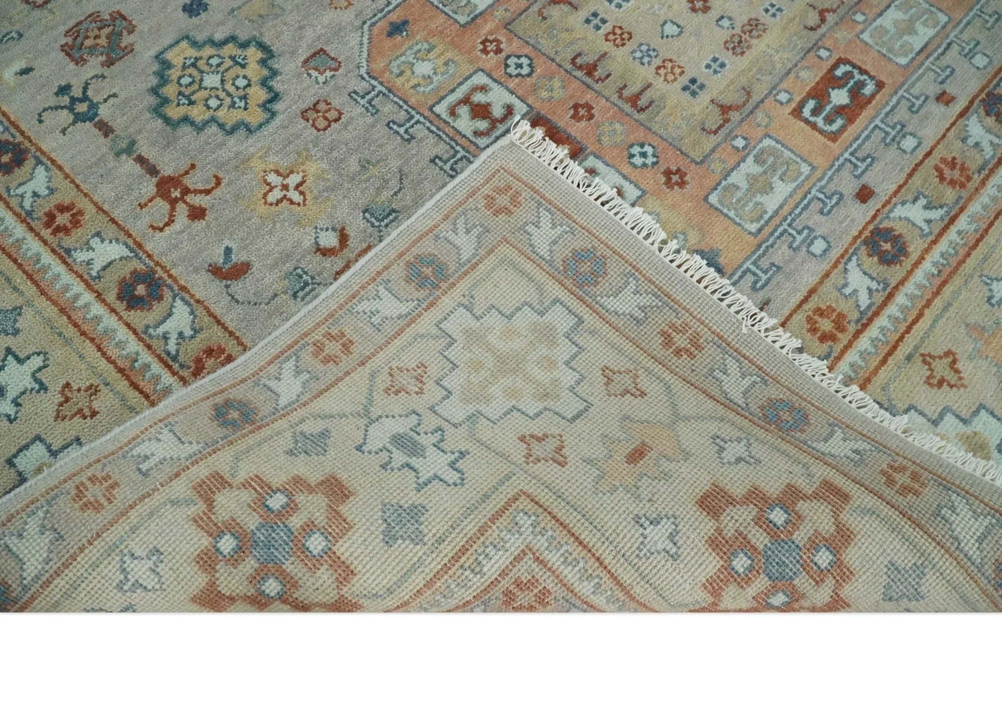 8x10 Hand Knotted Peach, Gray and Camel Traditional Persian Oushak Area Rug | TRDCP836810 - The Mayfair Hall