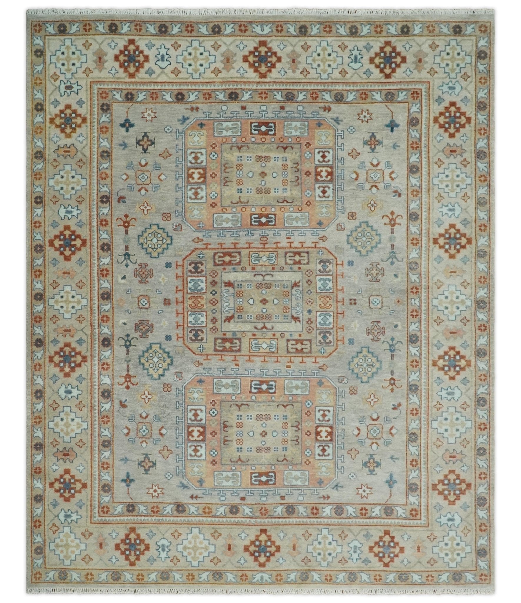 8x10 Hand Knotted Peach, Gray and Camel Traditional Persian Oushak Area Rug | TRDCP836810