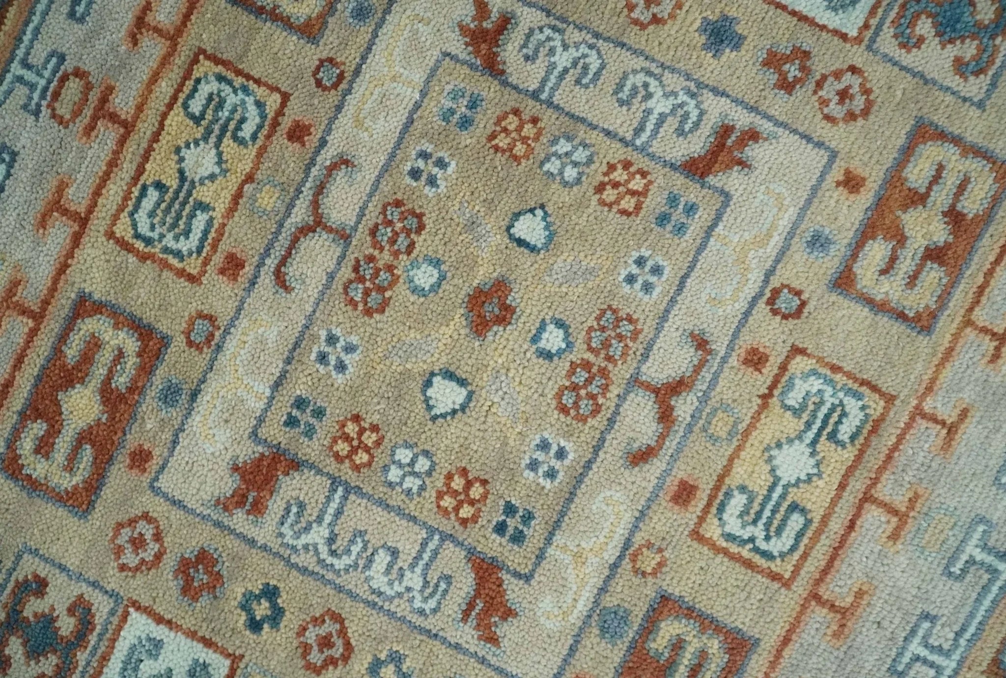 8x10 Hand Knotted Peach, Gray and Camel Traditional Persian Oushak Area Rug | TRDCP836810 - The Mayfair Hall