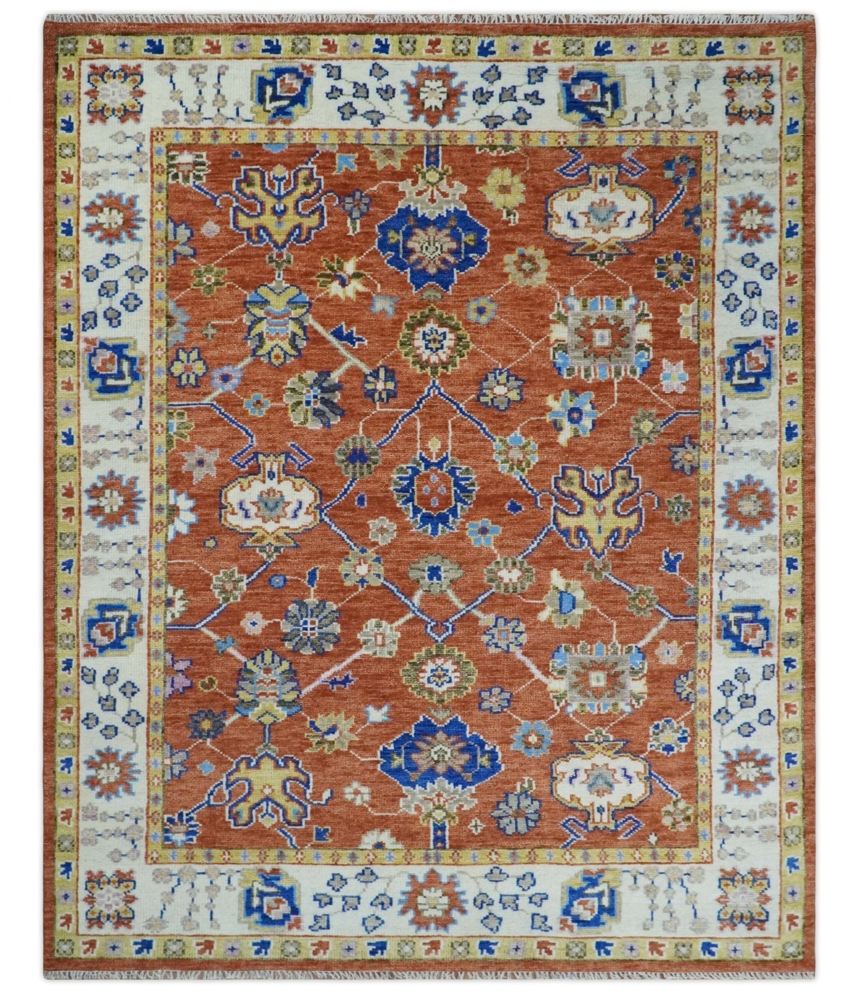 8x10 Hand Knotted Rust and Ivory Traditional Vintage Persian Style Antique Wool Rug | TRDCP752810 - The Rug Decor
