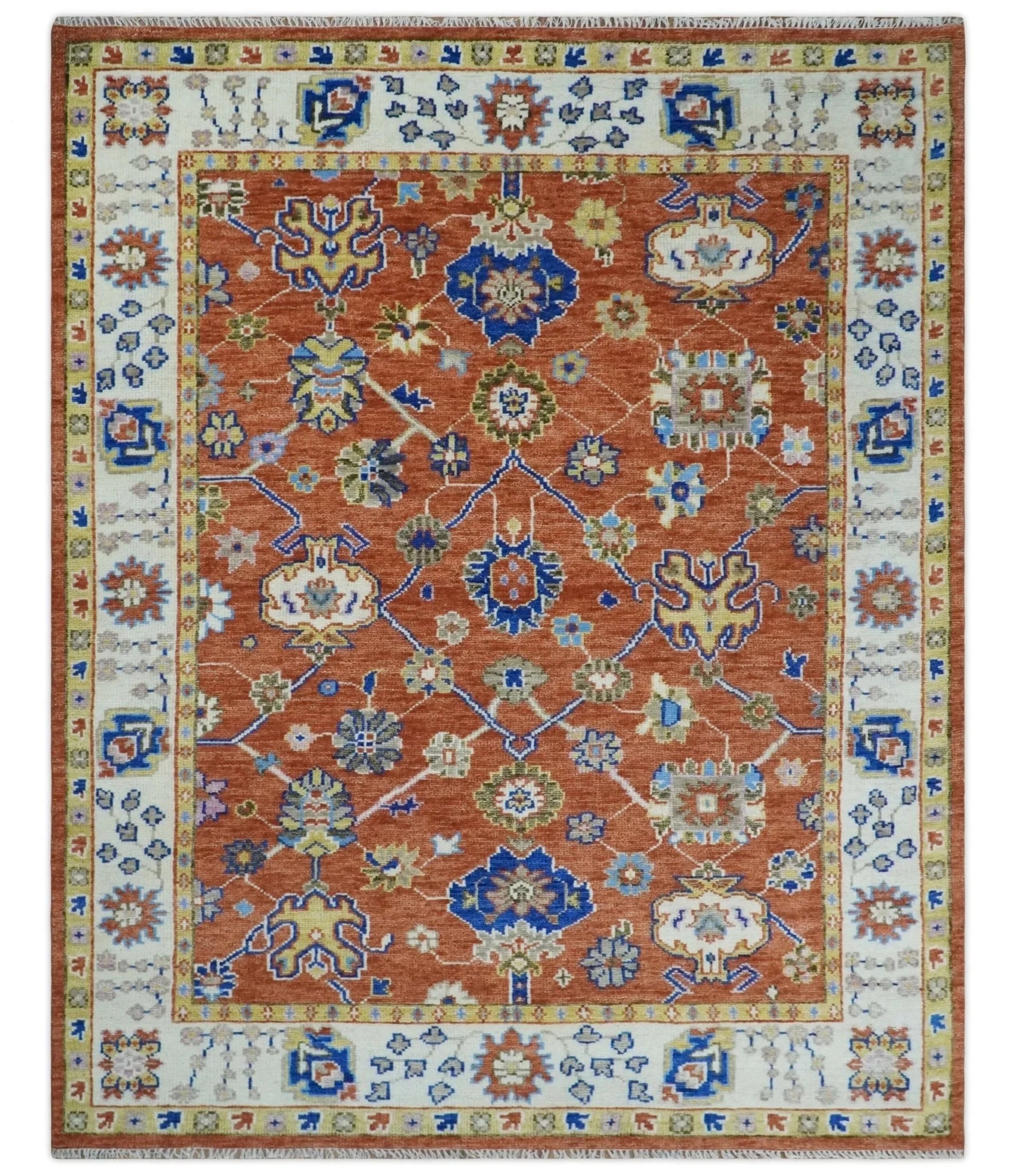 8x10 Hand Knotted Rust and Ivory Traditional Vintage Persian Style Antique Wool Rug | TRDCP752810 - The Rug Decor