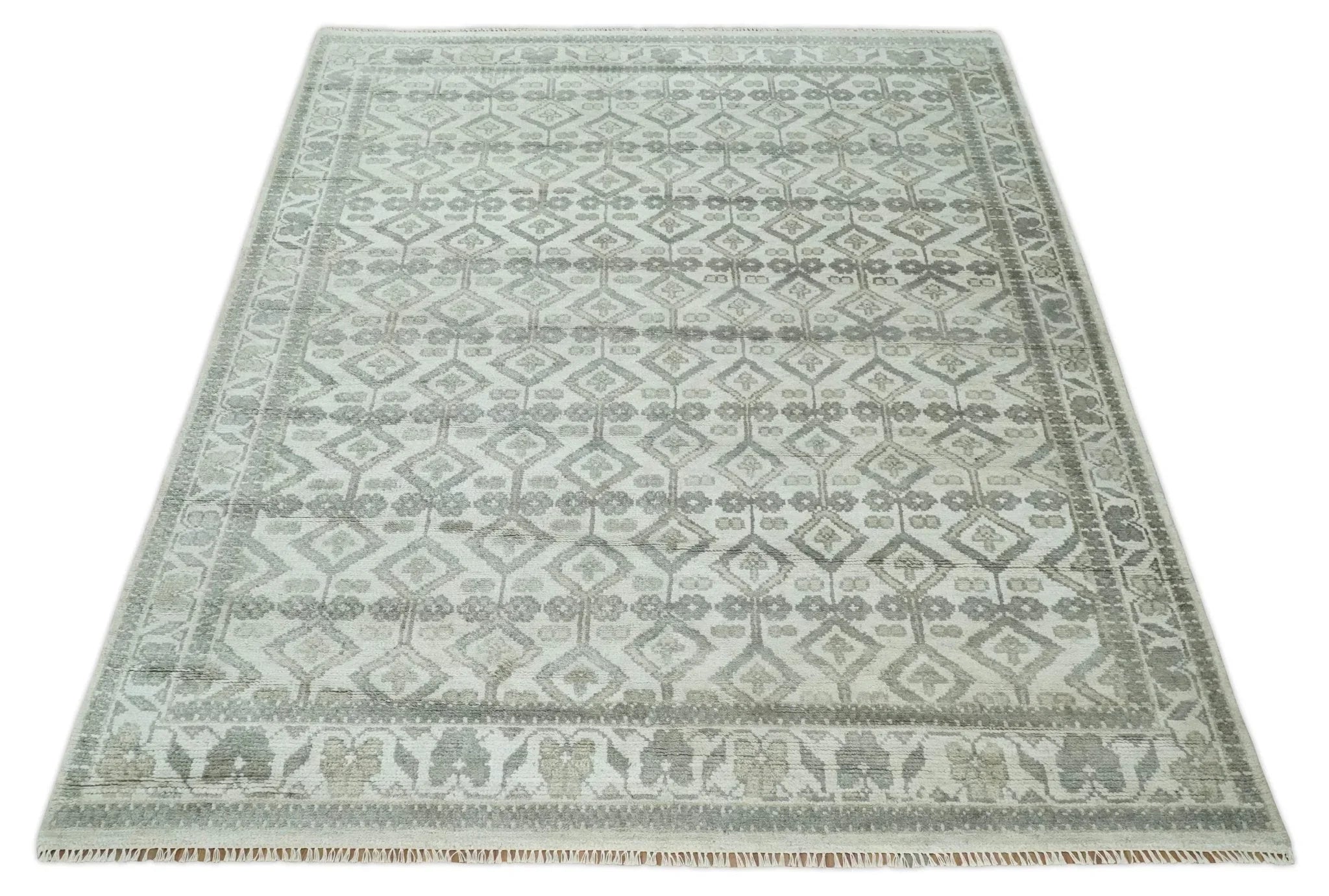 8x10 Hand Knotted Turkish Ivory and Silver Traditional Antique Persian Area Rug | TRDCP1120810S - The Mayfair Hall