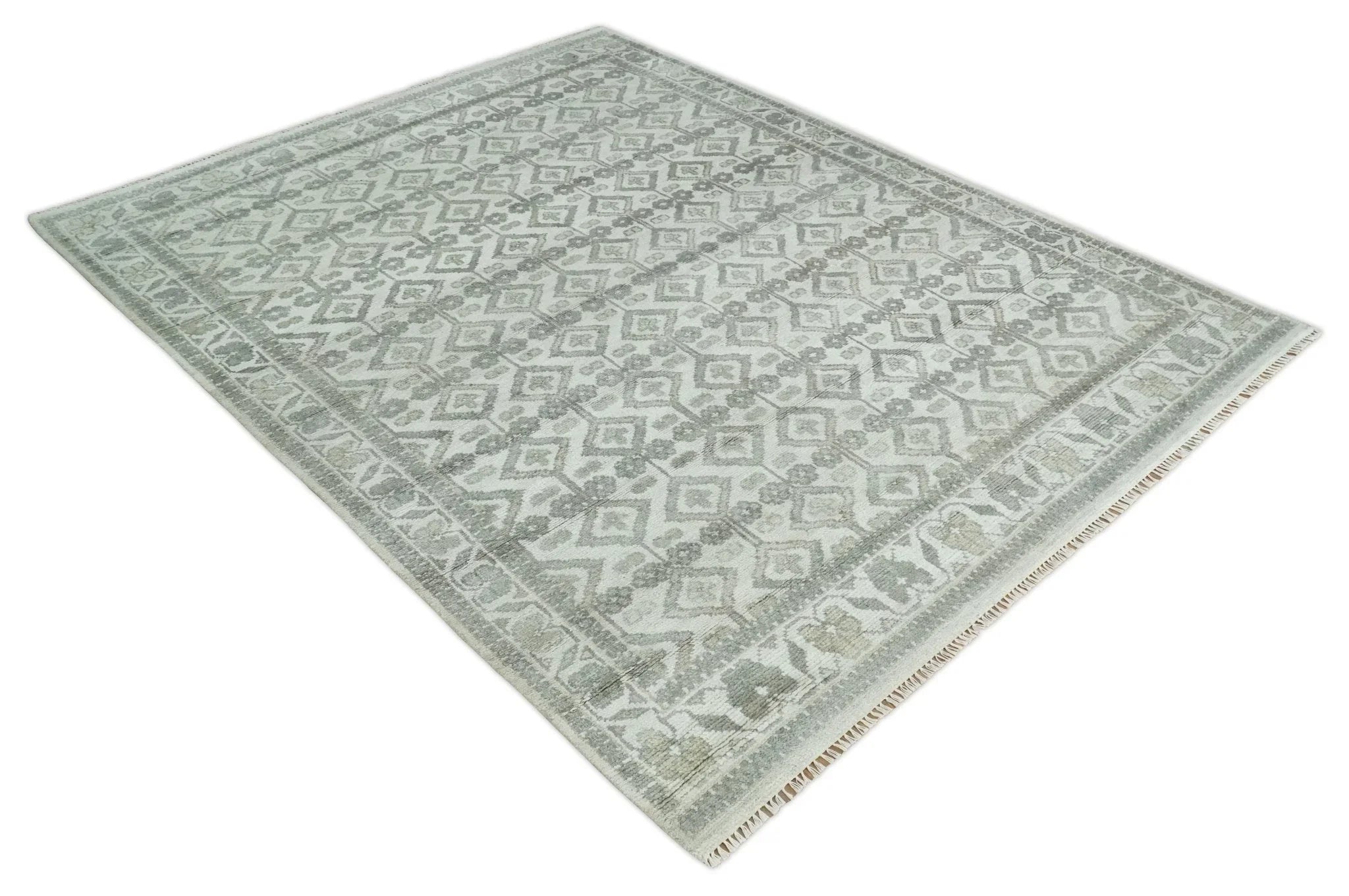 8x10 Hand Knotted Turkish Ivory and Silver Traditional Antique Persian Area Rug | TRDCP1120810S - The Mayfair Hall
