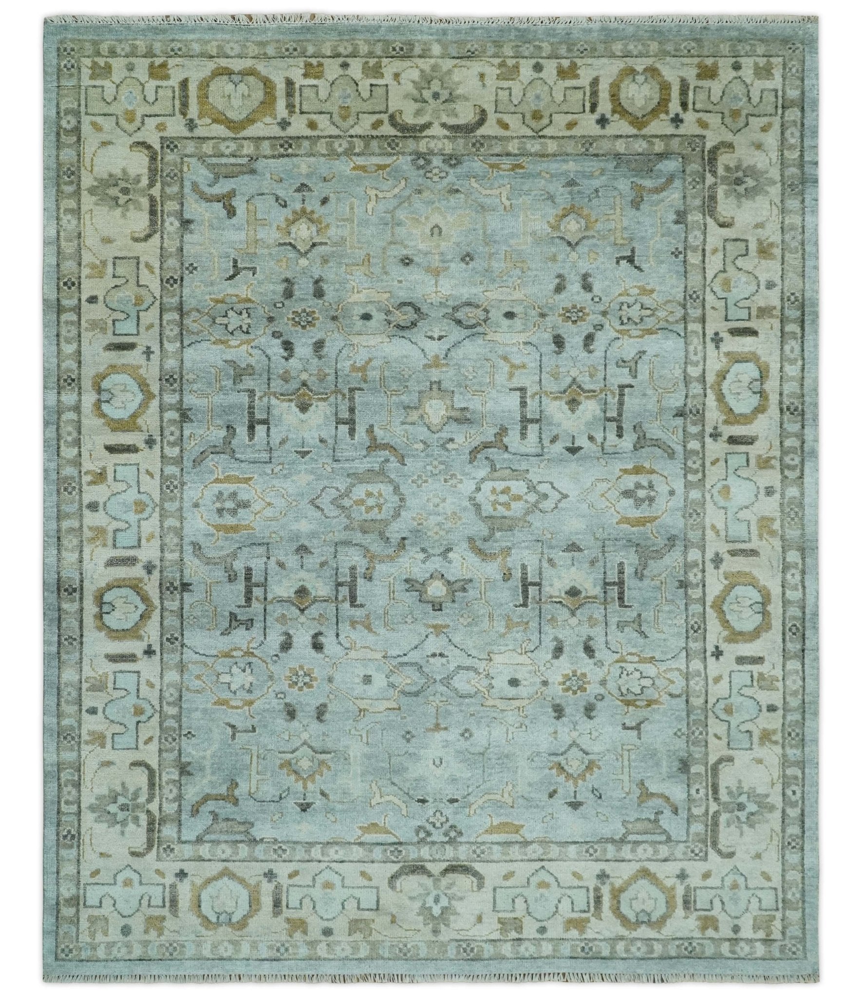 8x10 Traditional Hand Knotted Blue and Ivory Hand Knotted wool area Rug
