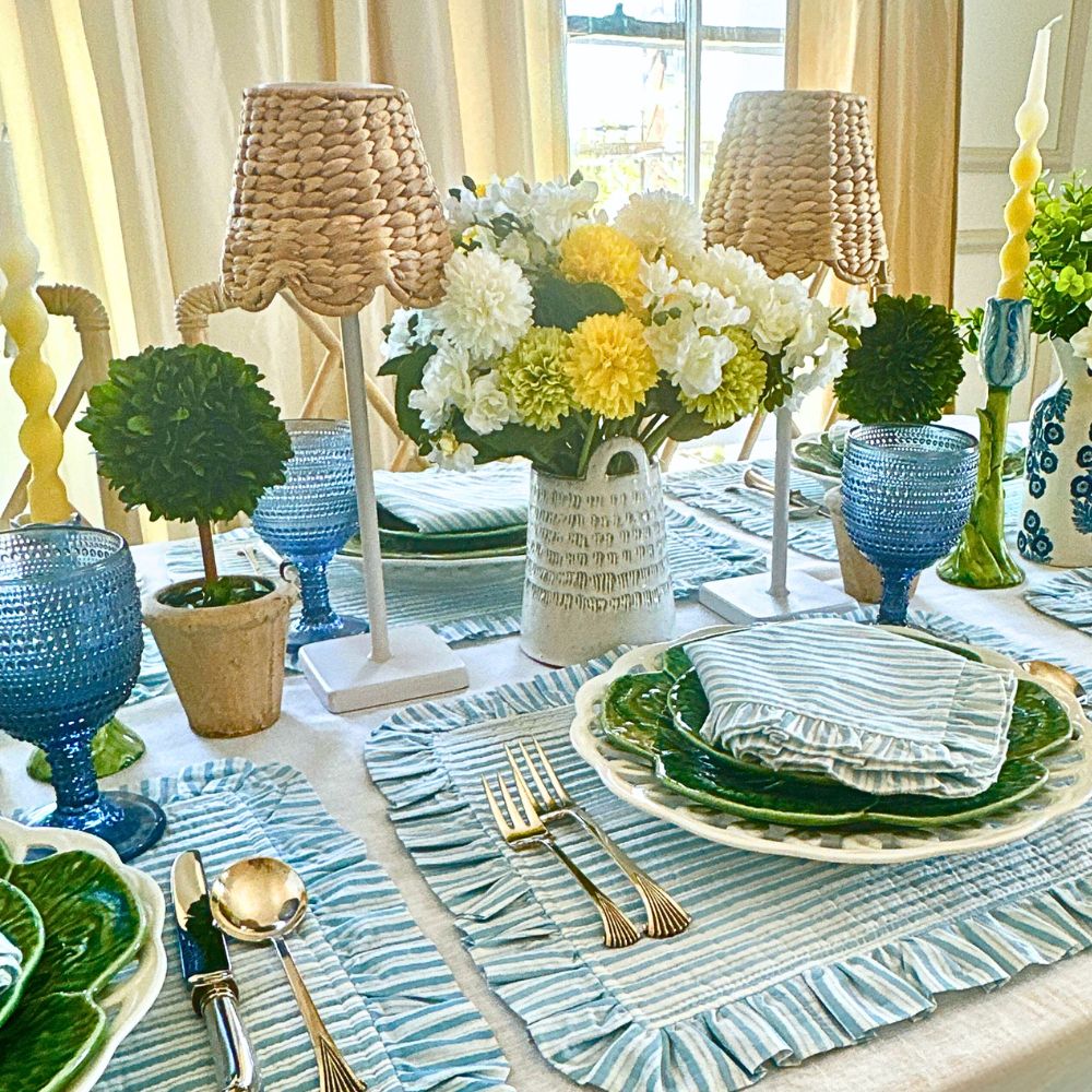 Blue Stripes - Quilted Placemats with Ruffle - Set of 4