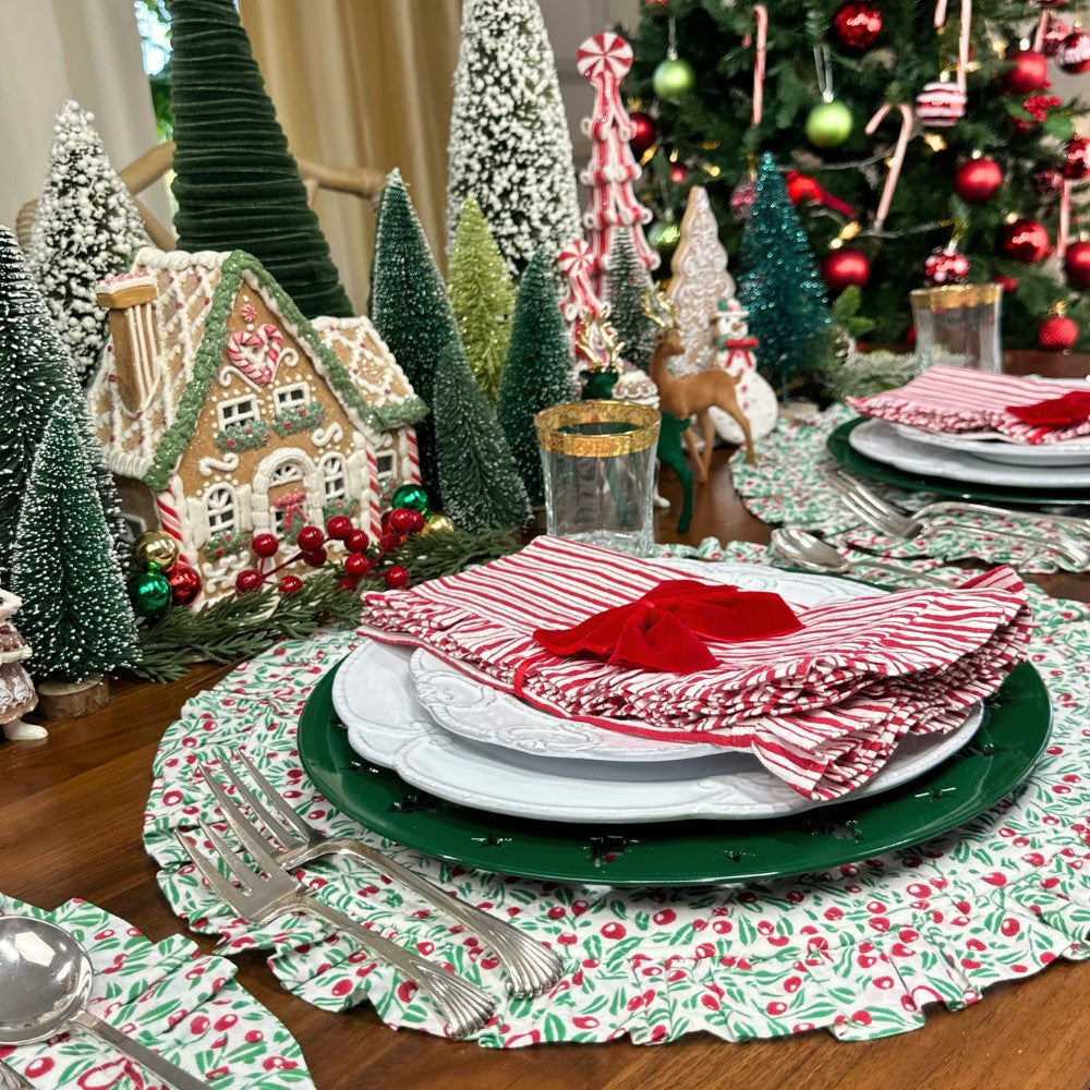 Red Stripes with Ruffle - Napkin (Set of 4)