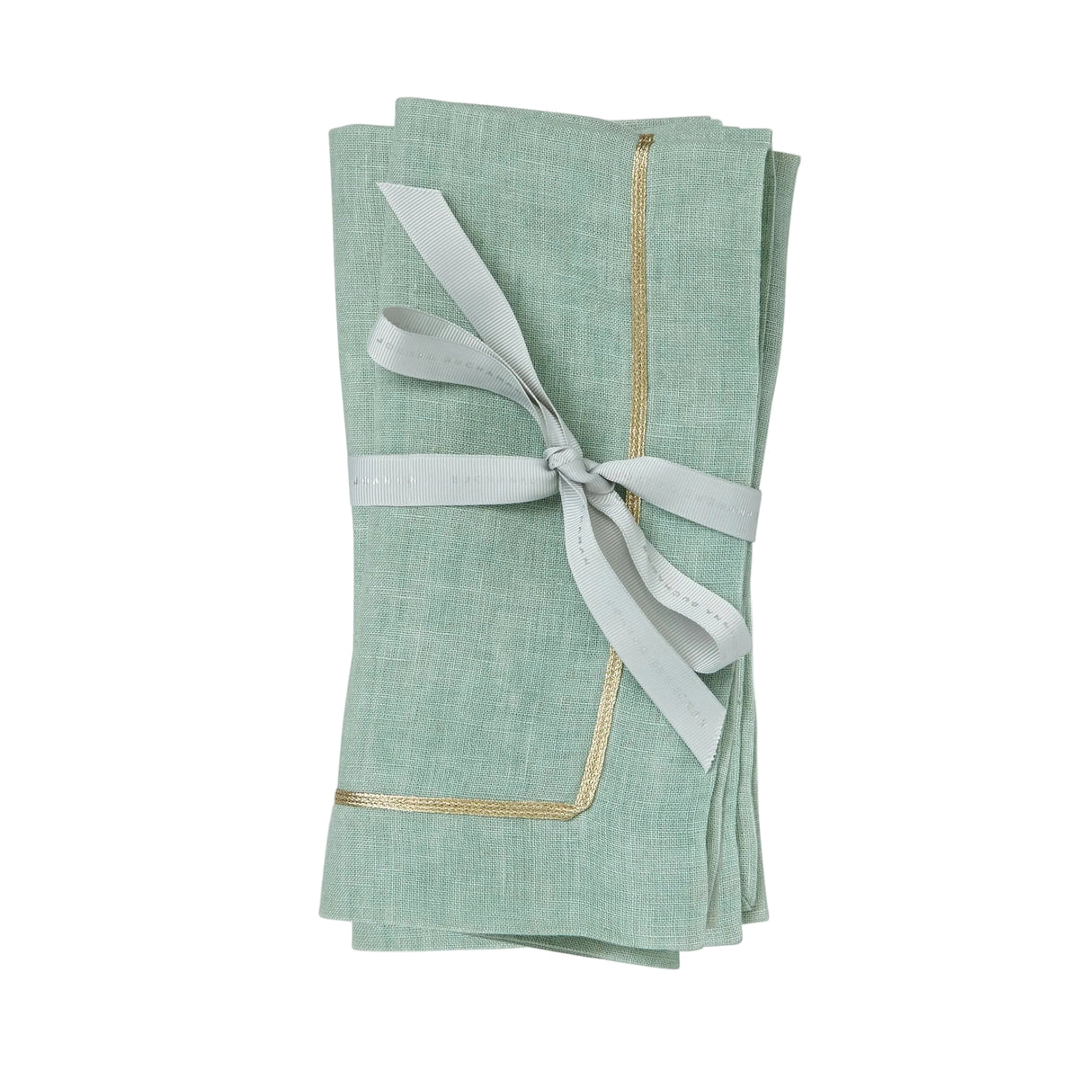 Gold-Trim Linen Dinner Napkins in Seafoam by Joanna Buchanan — Set of 2