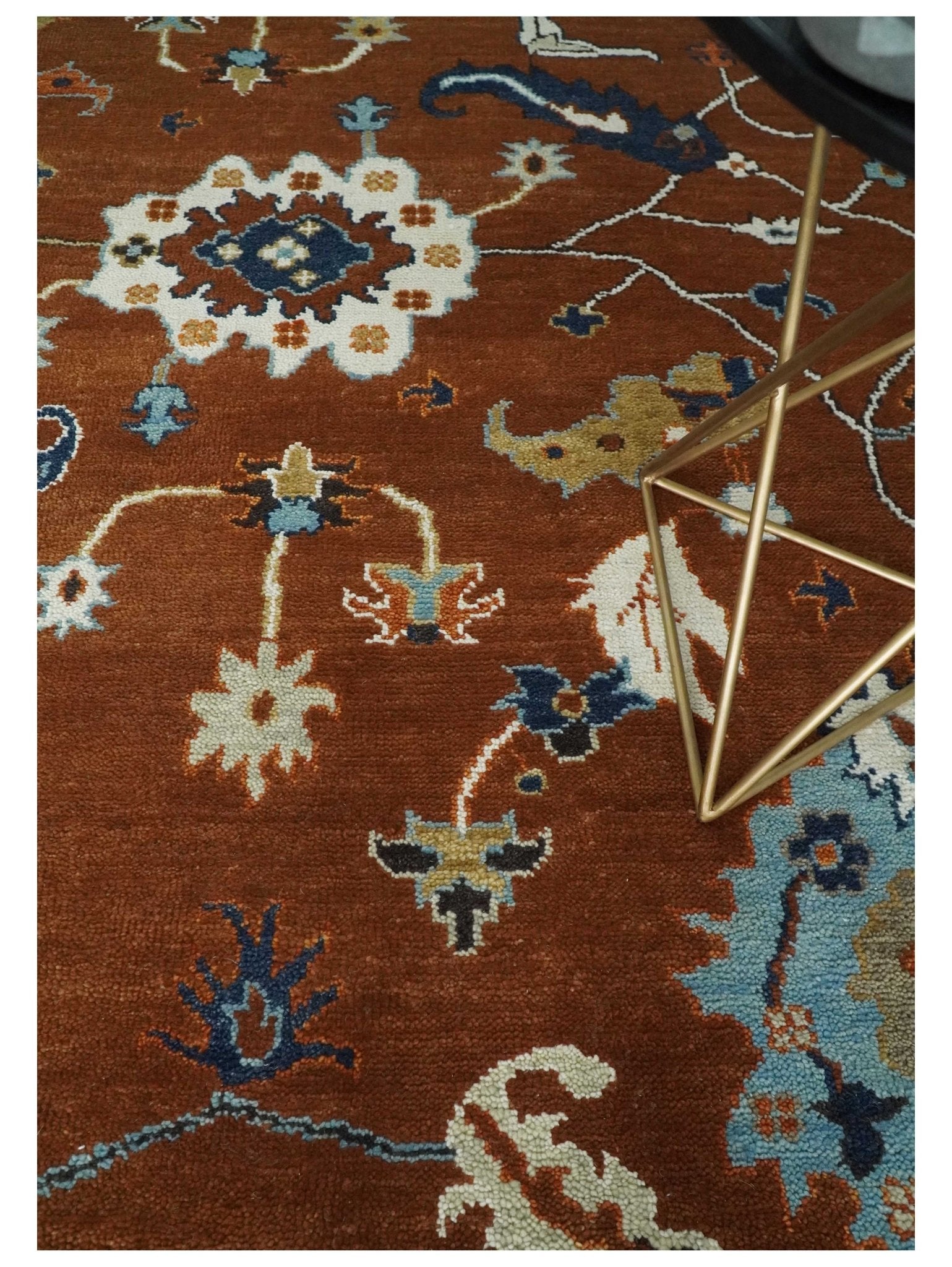9x12 Antique Hand Knotted Rust and Ivory Traditional Vintage Persian Oushak Wool Rug | TRDCP975912