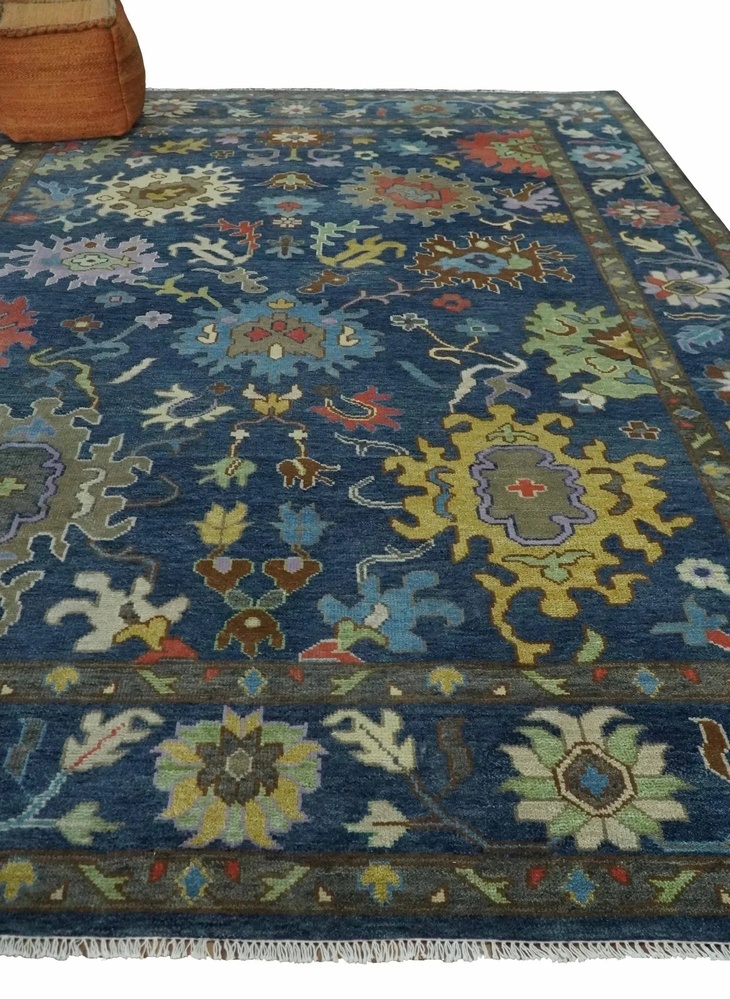 9x12 Wool Traditional Persian Blue and Gray Vibrant Colorful Hand knotted Oushak Area Rug | TRDCP1365912 - The Mayfair Hall