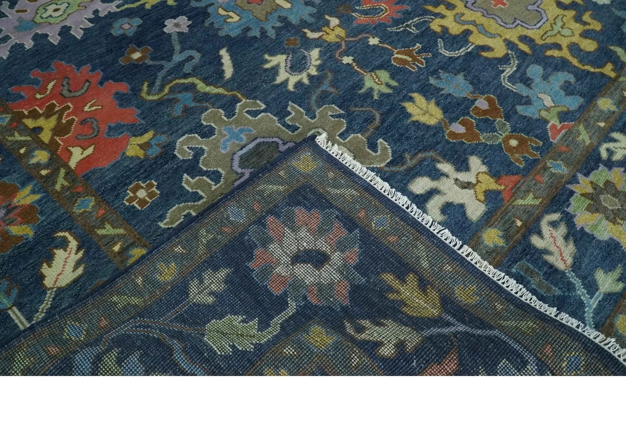 9x12 Wool Traditional Persian Blue and Gray Vibrant Colorful Hand knotted Oushak Area Rug | TRDCP1365912 - The Mayfair Hall