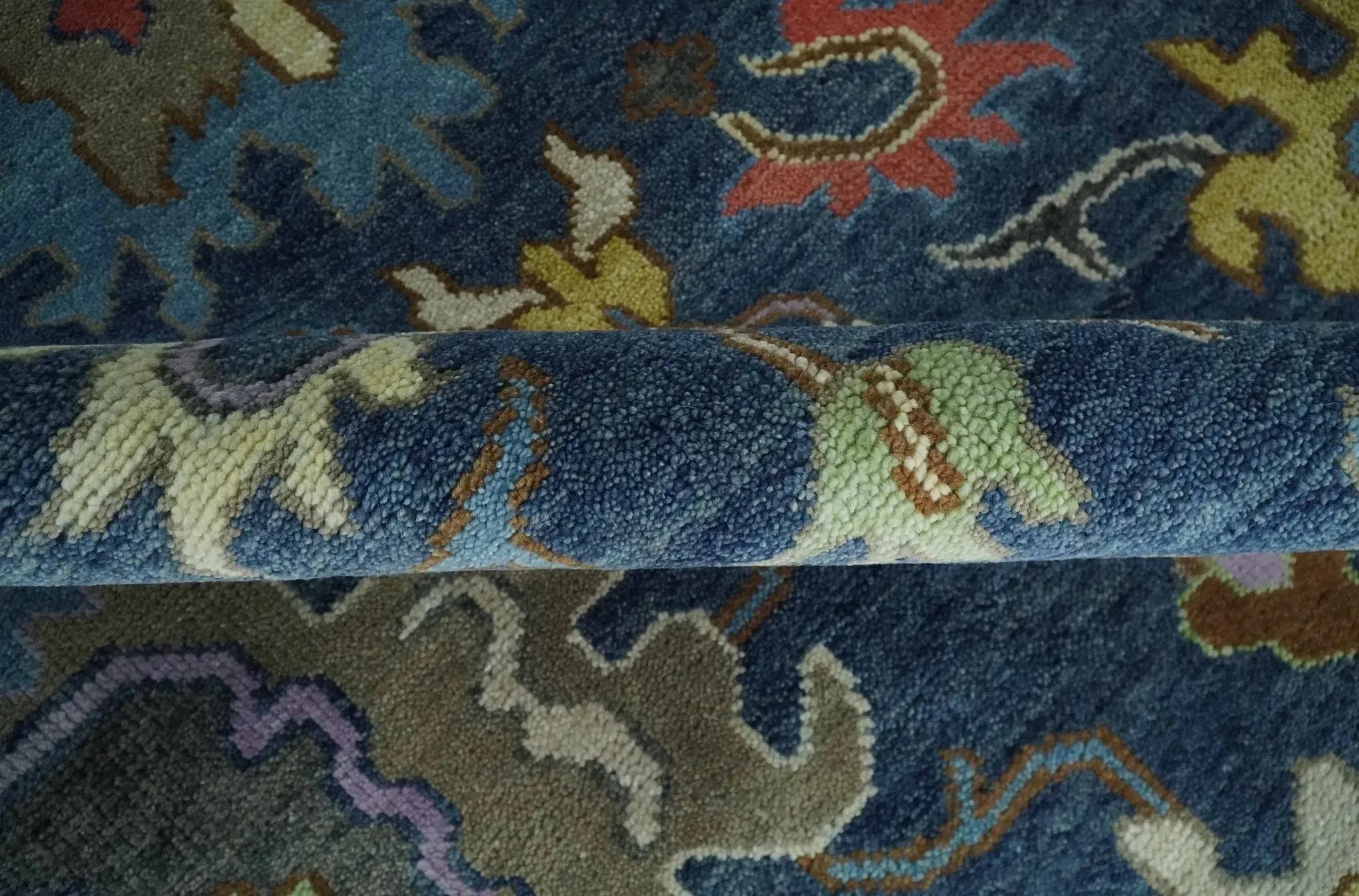 9x12 Wool Traditional Persian Blue and Gray Vibrant Colorful Hand knotted Oushak Area Rug | TRDCP1365912 - The Mayfair Hall