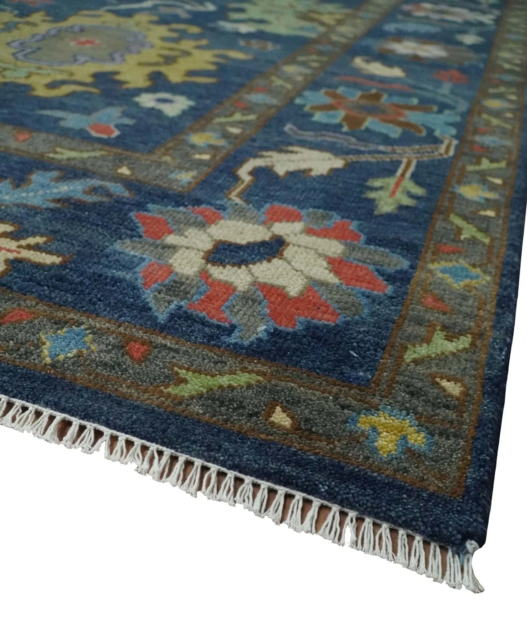 9x12 Wool Traditional Persian Blue and Gray Vibrant Colorful Hand knotted Oushak Area Rug | TRDCP1365912 - The Mayfair Hall