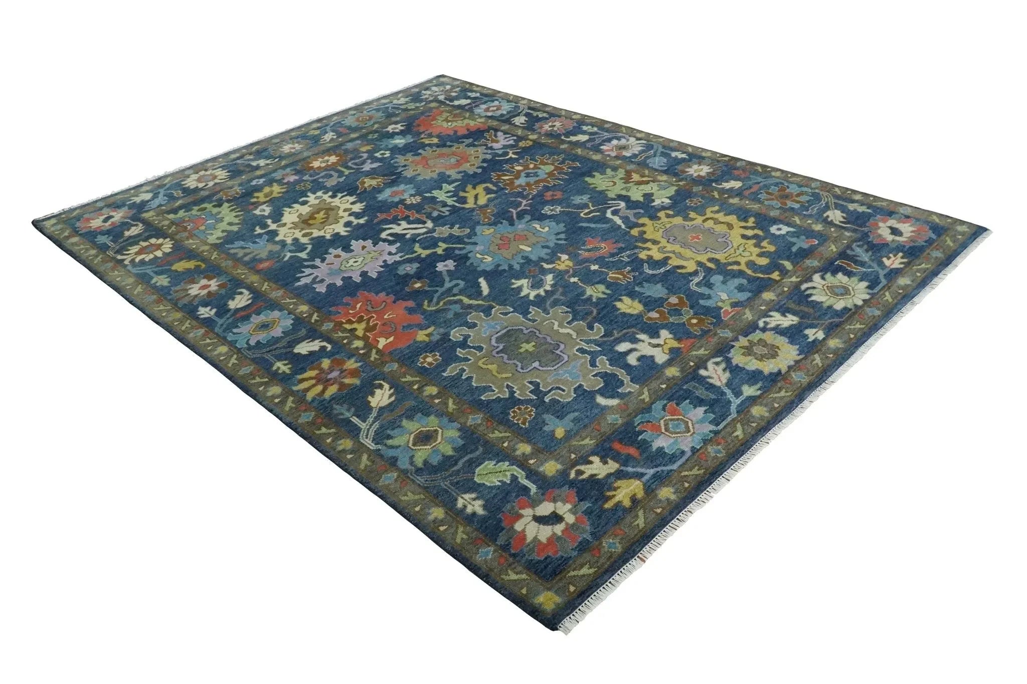 9x12 Wool Traditional Persian Blue and Gray Vibrant Colorful Hand knotted Oushak Area Rug | TRDCP1365912 - The Mayfair Hall